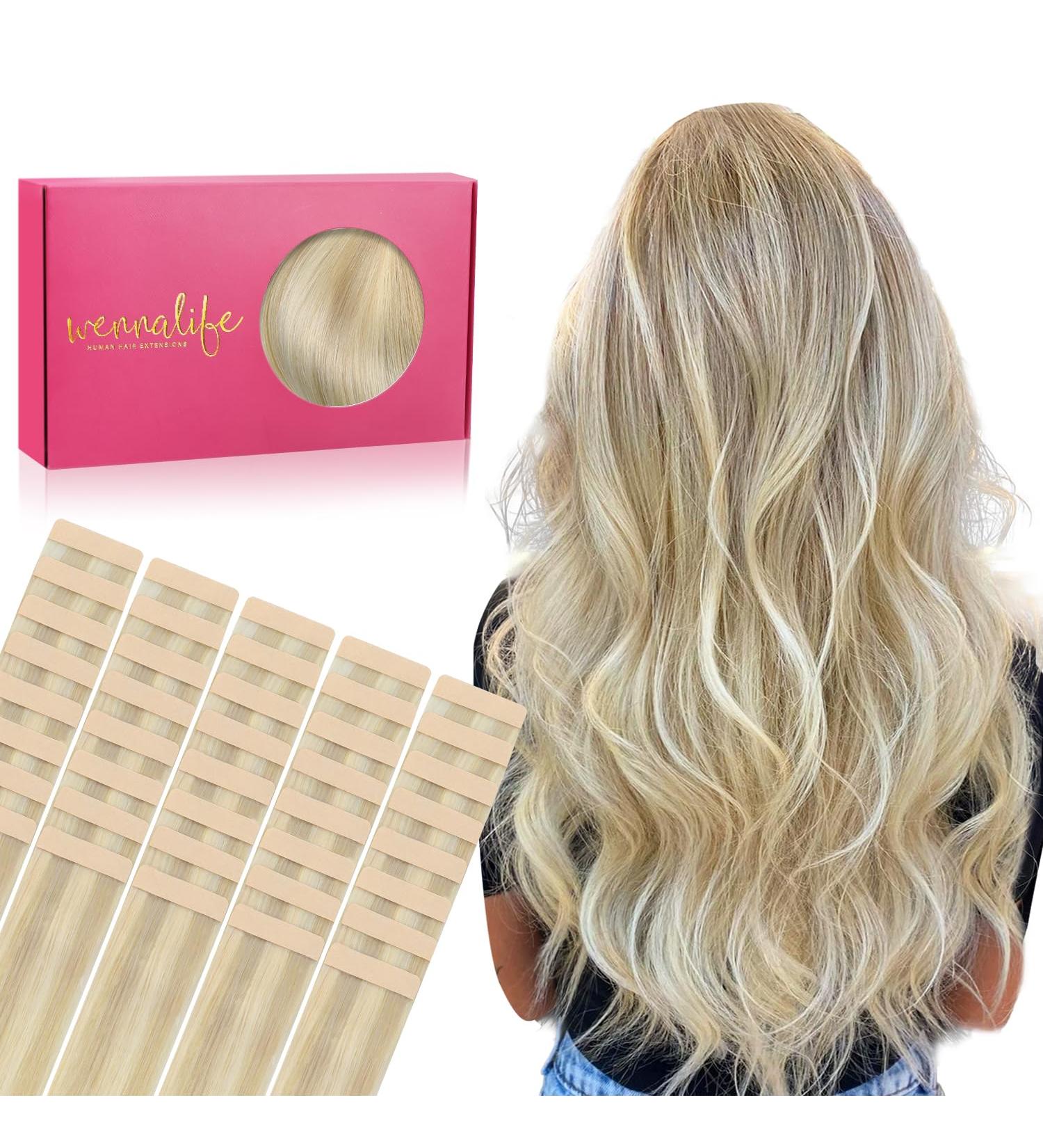 Real Hair Extensions Tape In - 40PCS 60G 25cm Ashblond to Goldblond & Platinum Blond - Salife Extensions - Buy Online on GoSupps.com