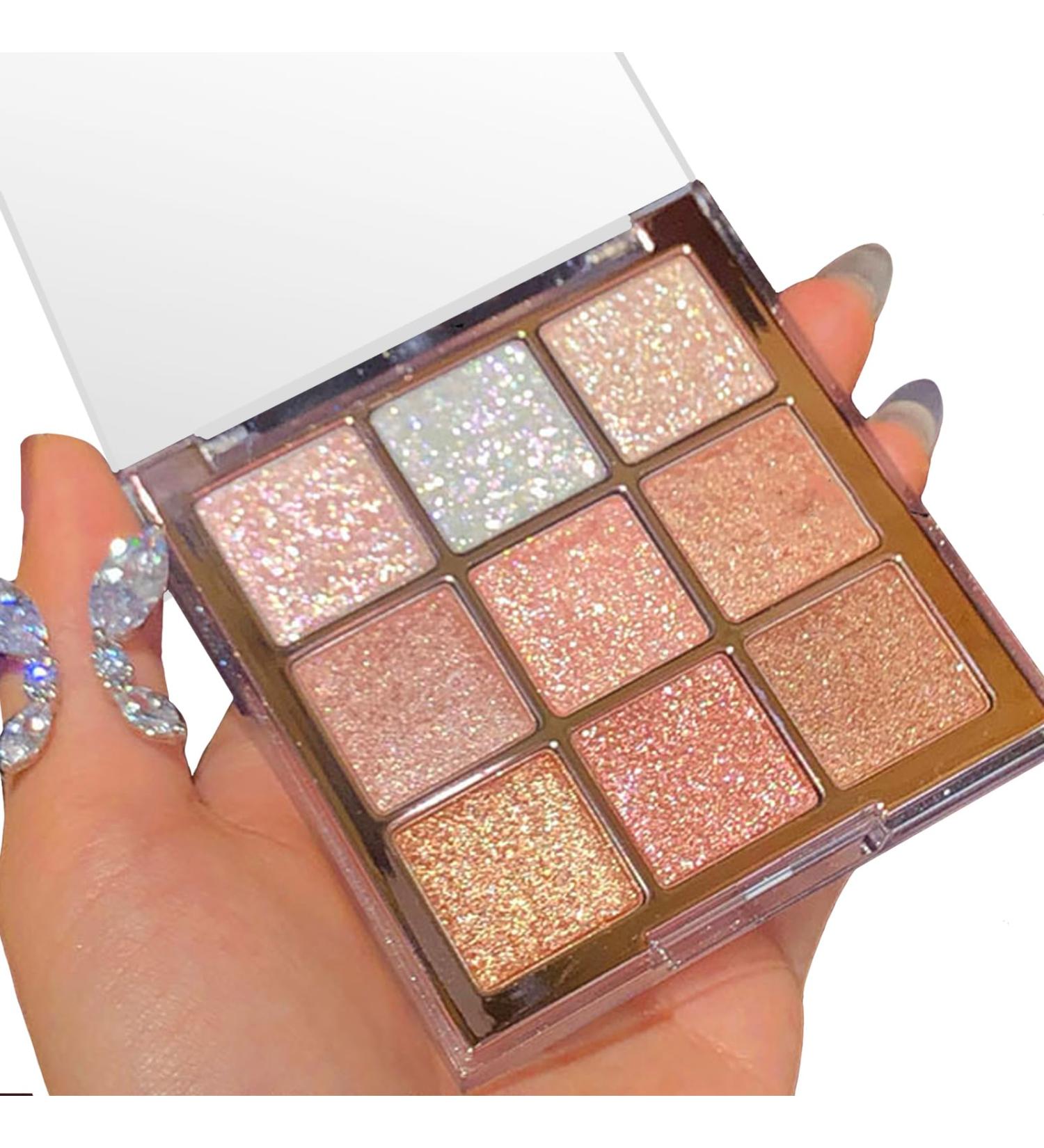 9-Color Glitter Eyeshadow Palette for Women - Shimmer Eye Makeup in Gold, White & Pink - Highly Pigmented Eyeshadow Palette for Girls - Glitter Eye Makeup (#01) - Buy Online on GoSupps.com