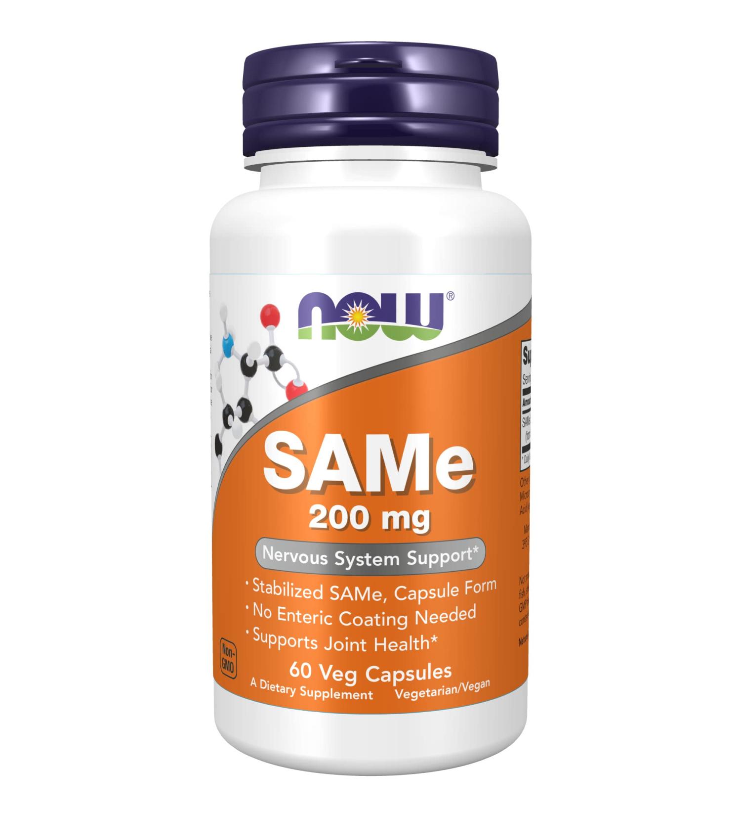 NOW SAMe (S-Adenosyl-L-Methionine) 200mg - 60 Veg Capsules | Nervous System Support - Buy Online on GoSupps.com