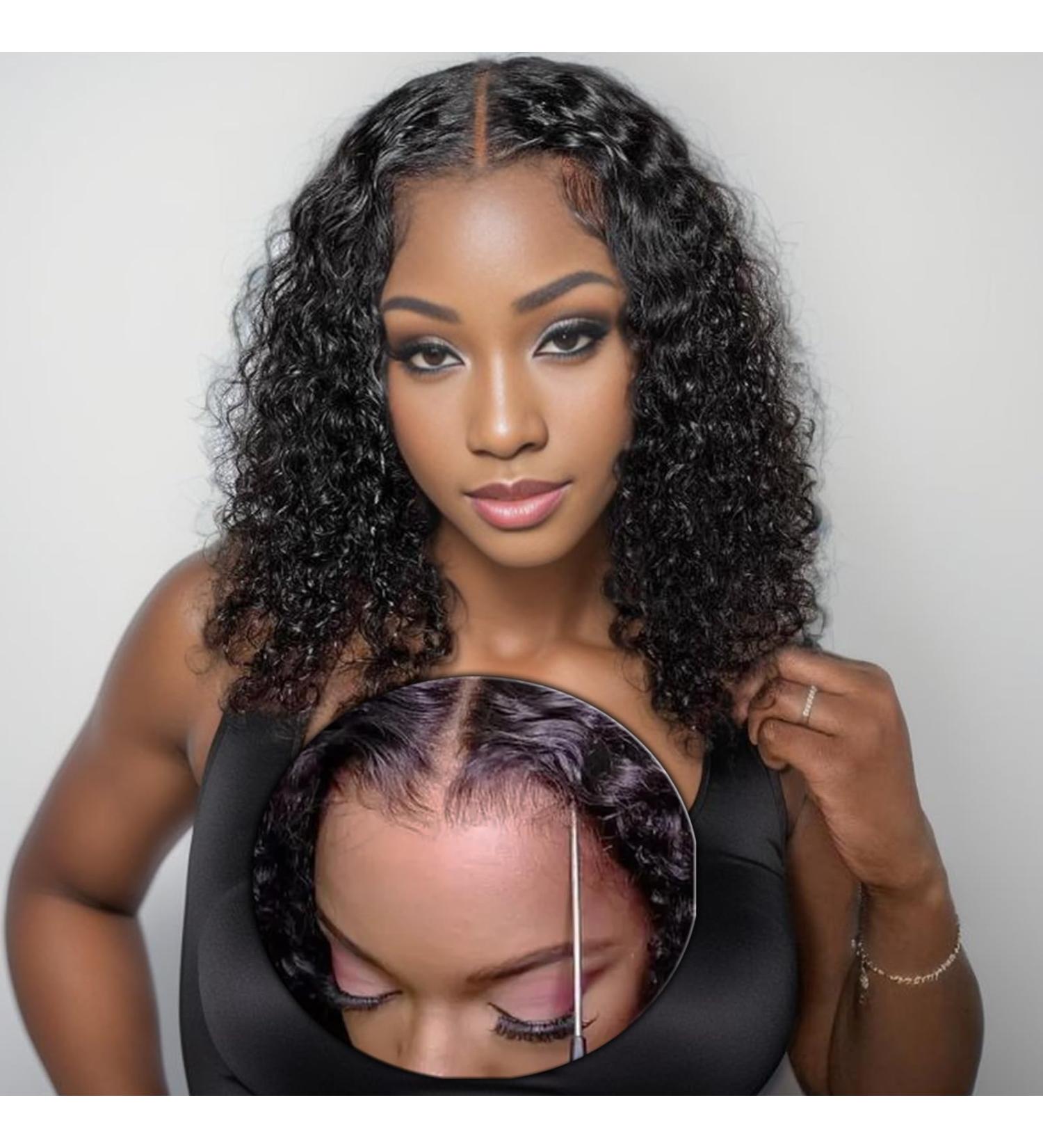 Buy Wear and Go Glue-less Human Hair Wig - Pre-Cut Lace 4x4 HD Bob Curly Wig 180% Density Beginner Friendly - 16 Inch Bleached Knots - Buy Online on GoSupps.com