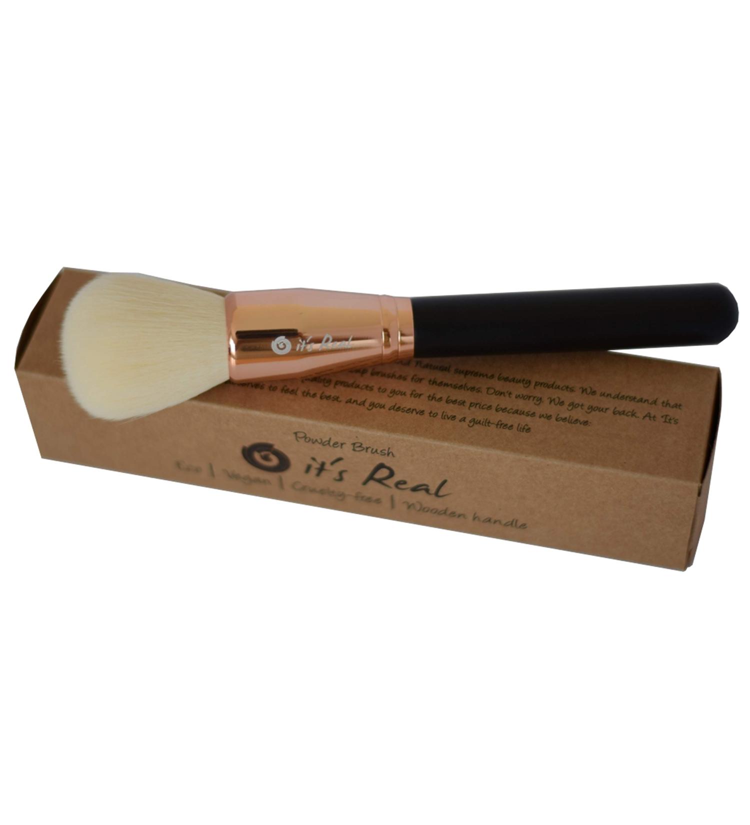 Vegan Makeup Brush Large Professional Powder Makeup brush Eco 100% Cruelty-free Wooden handle. Dense Supper Soft synthetic hair with Natural touch No shedding Blend effortlessly- by It sReal  - Buy Online on GoSupps.com