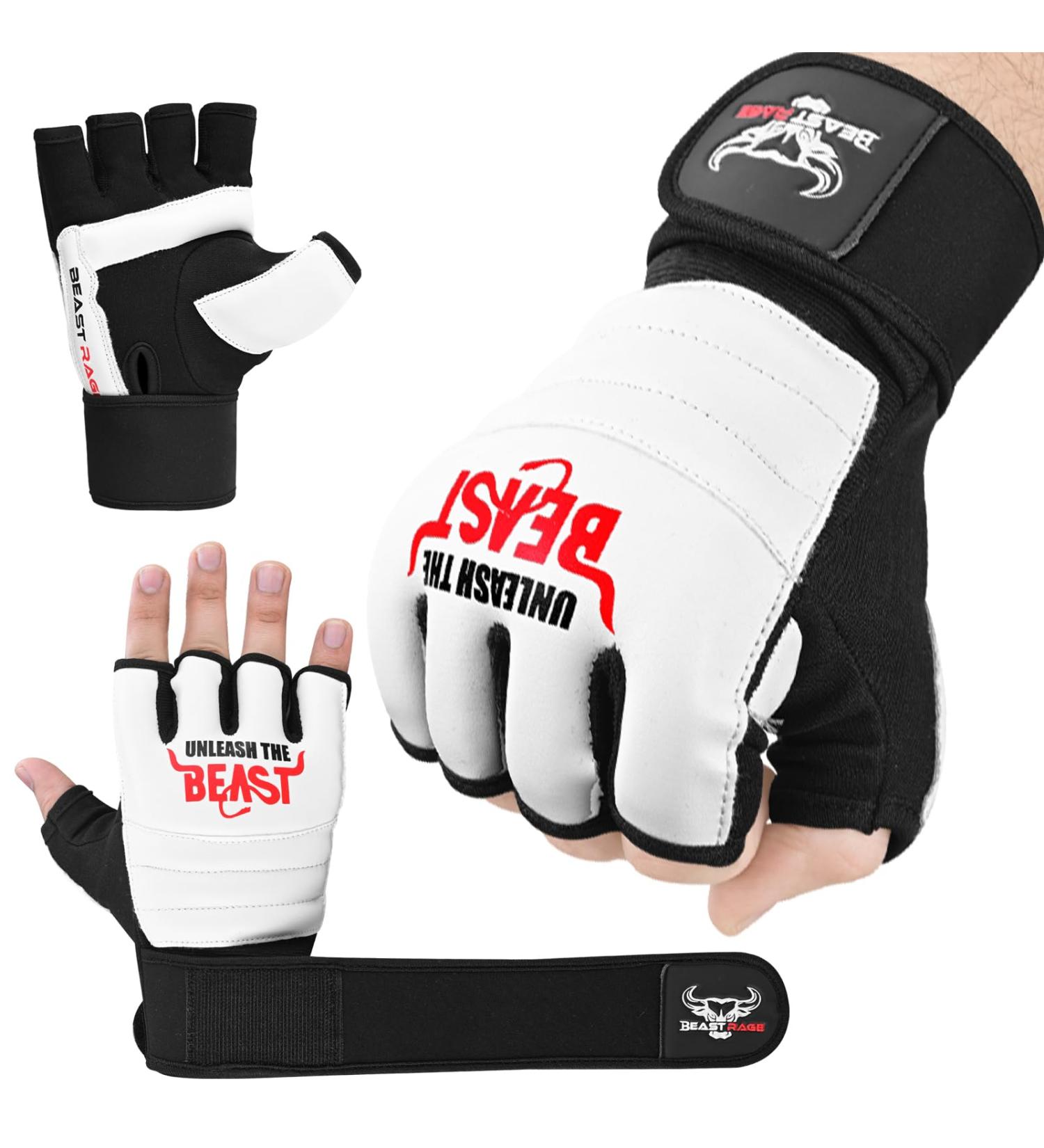 Beast Rage Punch Bag Gloves - Taekwondo Karate MMA Kickboxing Training for Men & Women - Light Workout Sparring Gloves in White - Buy Online on GoSupps.com