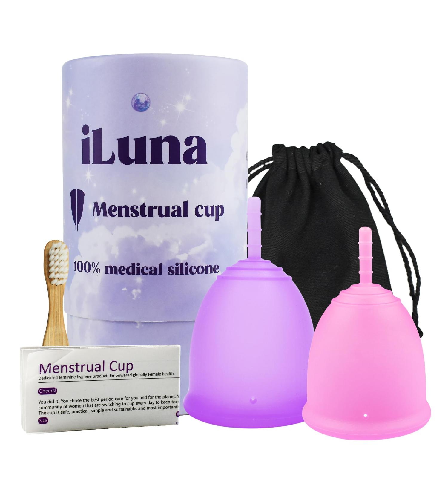 iLuna Menstrual Cup - Medical-Grade Silicone 2 Sizes & Cleansing Brush | Ideal for Daily Use - Buy Online on GoSupps.com