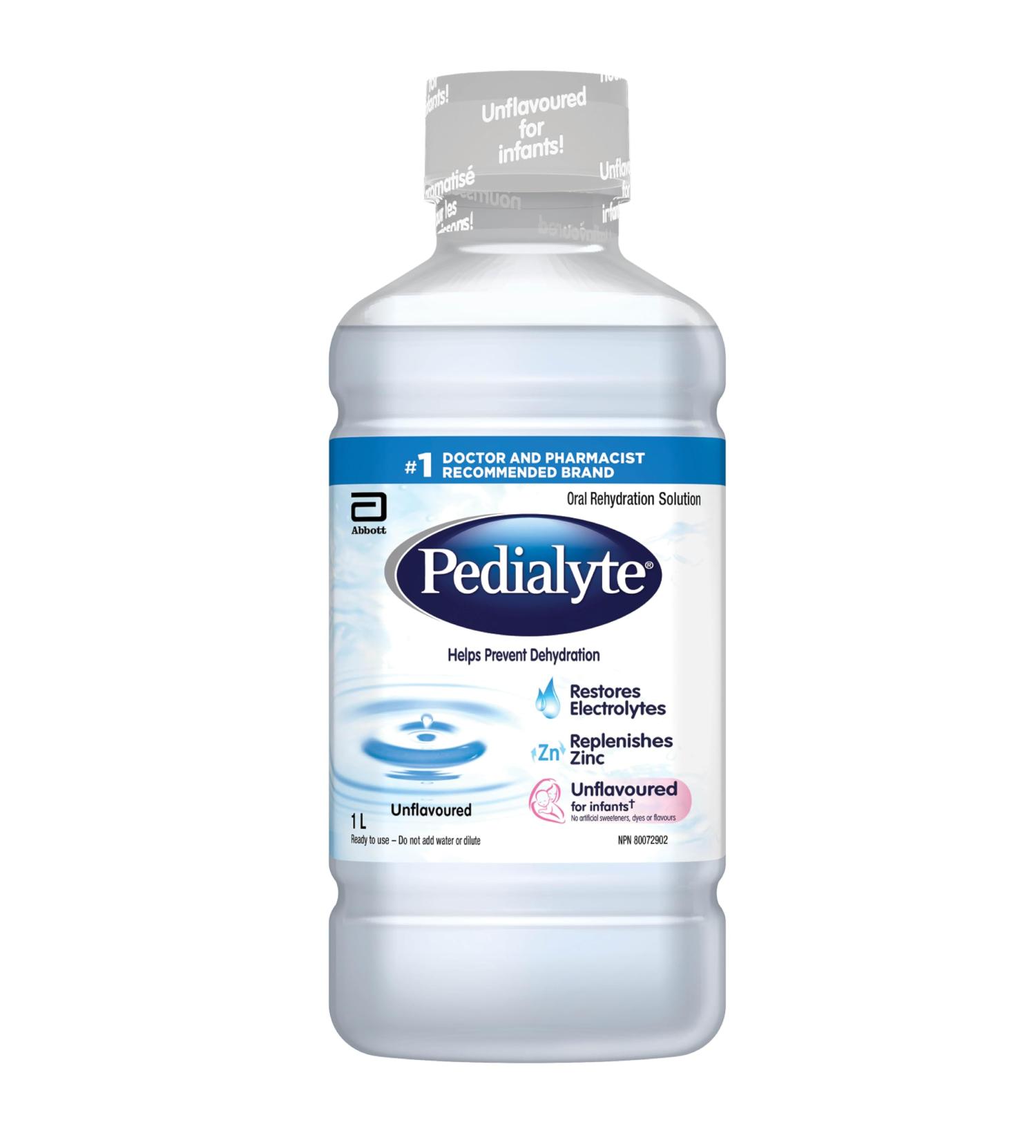 Pedialyte Electrolyte Oral Rehydration Solution Unflavoured 1-L Bottle Unflavored for Infants - Buy Online on GoSupps.com