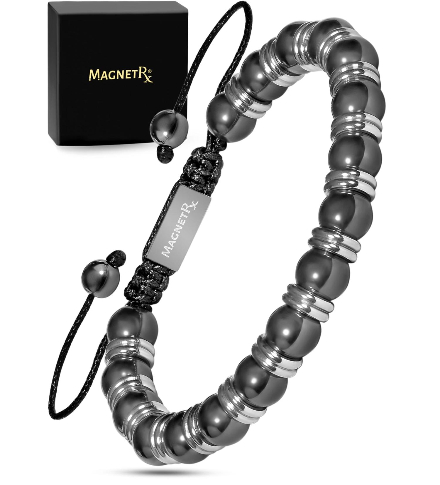 MagnetRX Hematite Bracelet | MAX Strength Magnetic Stones | Beaded Bracelet for Men and Women | Silver Titan 8mm Bead - Buy Online on GoSupps.com