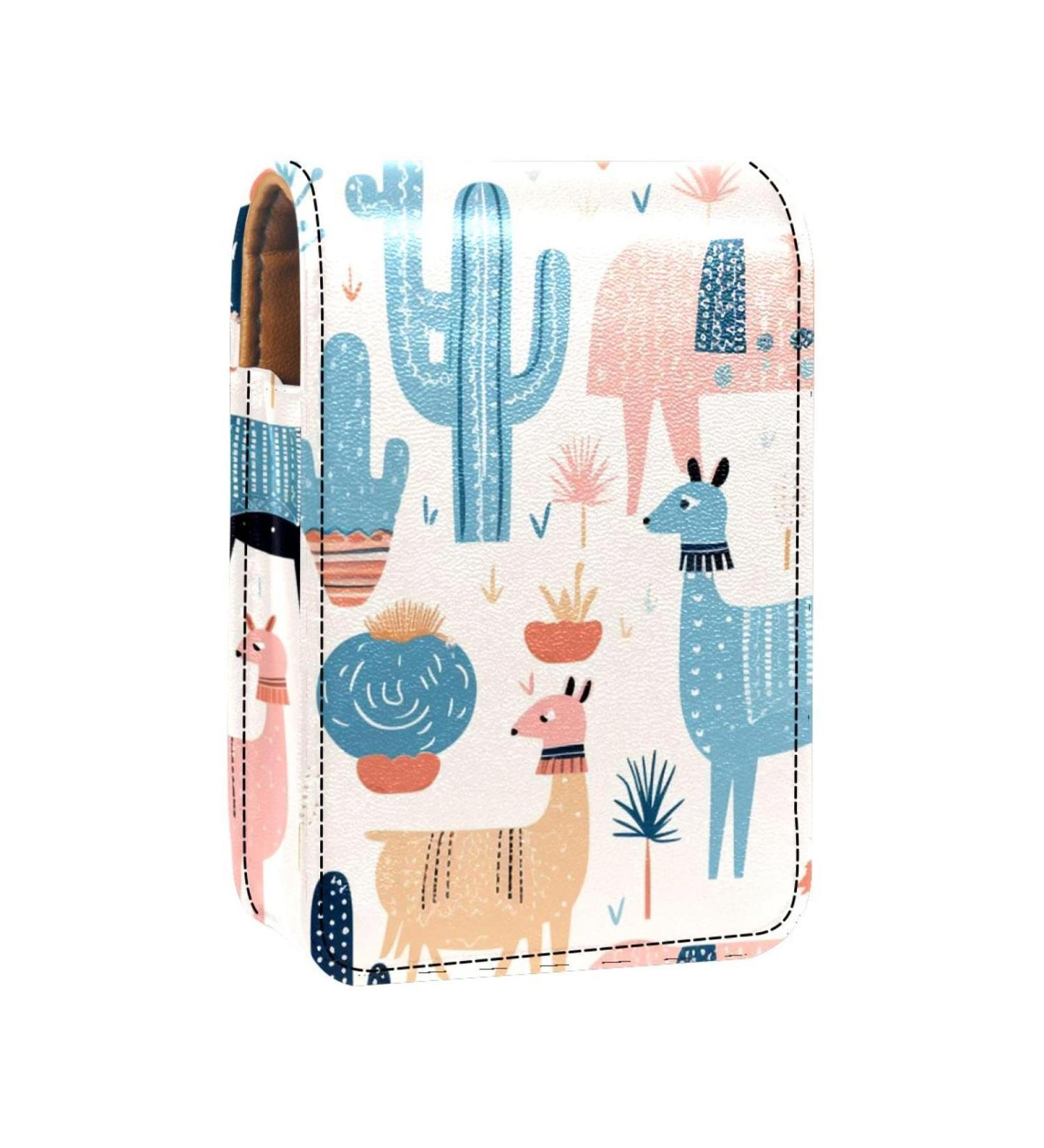 Buy Stylish Cartoon Animal Alpaca Leather Lipstick Case - Mini Lip Gloss Organizer with Mirror for Travel | Best Lipstick Holder Bag Online - Buy Online on GoSupps.com