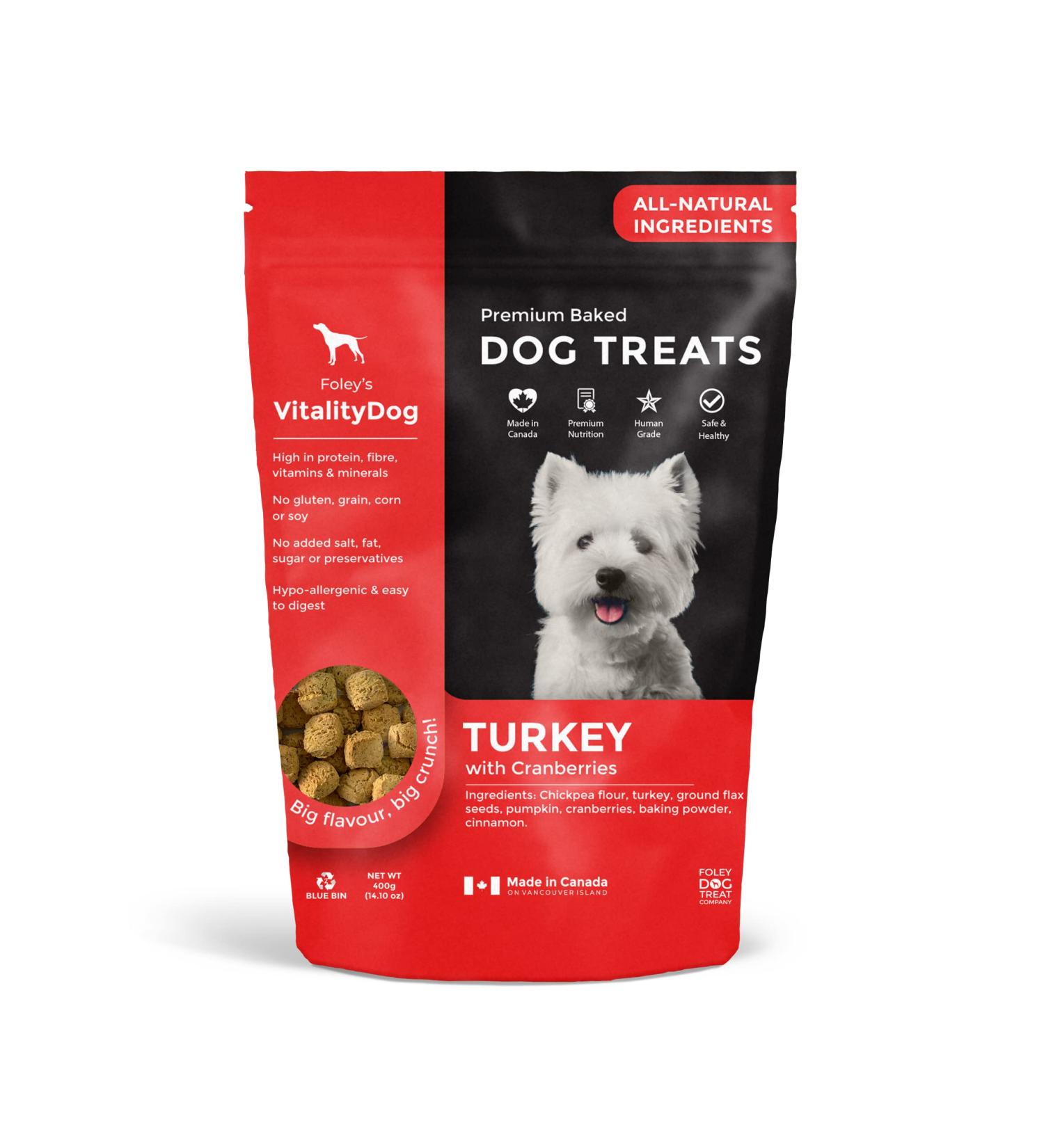 Vitality Dog Turkey with Cranberries - Premium Baked Dog Treats - Training Treats for Dogs Pet Treats Dog Snacks - Made in Canada Grain Free Human Grade 400g / 14.1oz Turkey with Cranberries 400 g (Pack of 1) - Buy Online on GoSupps.com