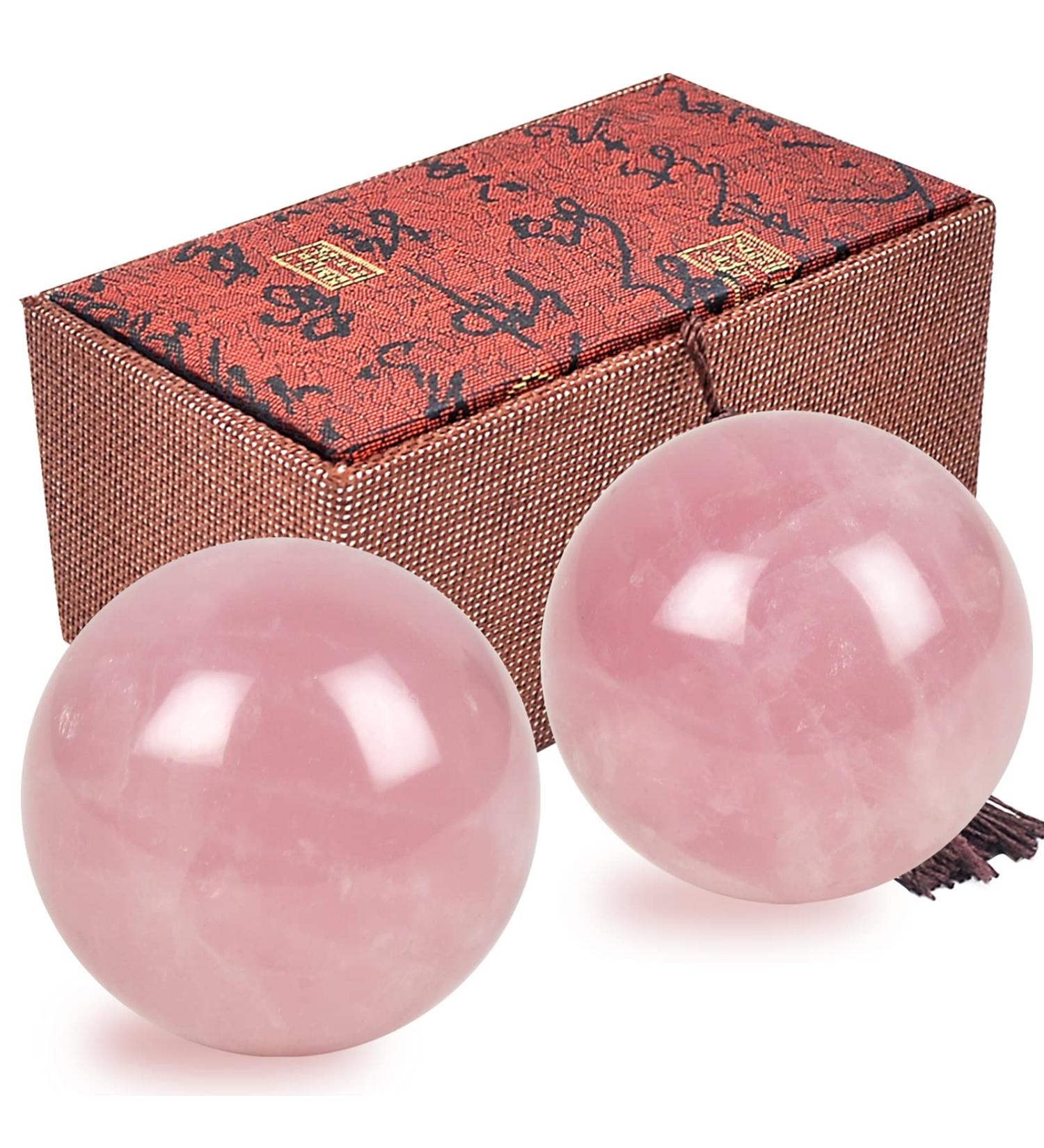 Juanxian Rose Quartz Massage Balls - 4 cm Fitness & Acupoint Massage Set (2 Pieces) | Gift Box Included | Muscle Stretching & Health Care Tools - Buy Online on GoSupps.com