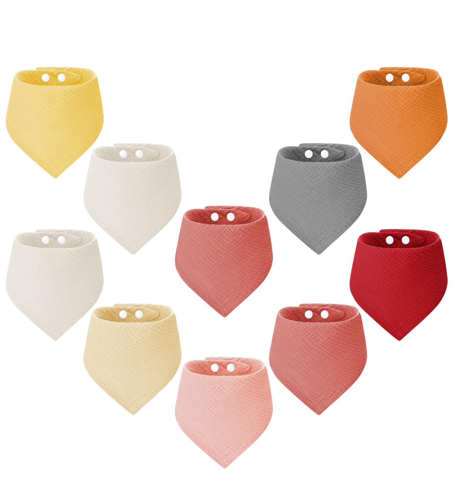 Buy Toffcaea 10-Piece Soft Absorbing Baby Bibs Set | Adjustable Muslin Triangular Cloth for Boys & Girls | Unisex Single-Colored Halst Towel - Buy Online on GoSupps.com