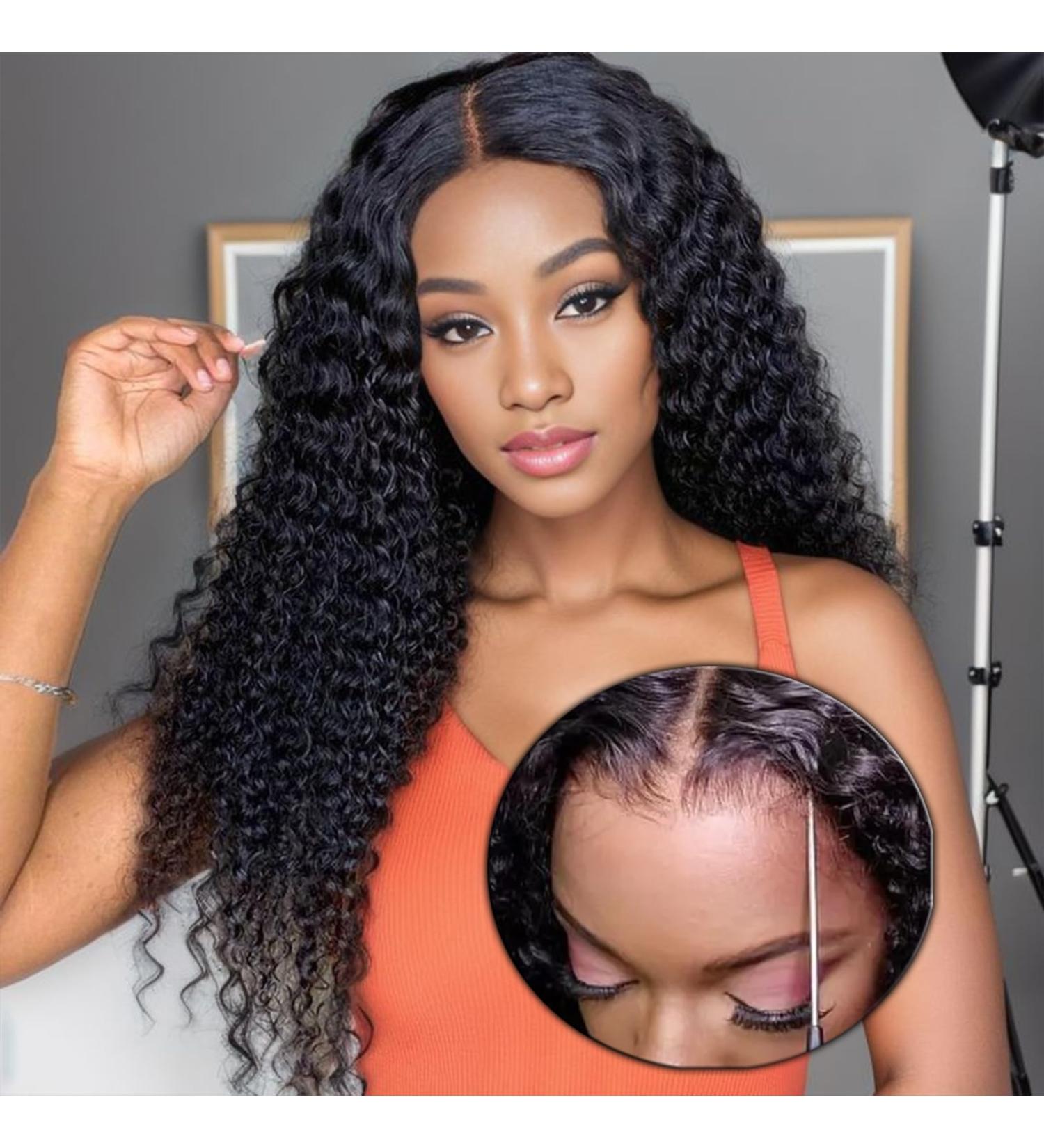 4x4 HD Lace Glueless Wigs for Black Women - Pre-Cut Pre-Plucked Long Curly 18 Inch 180% Density Natural Hairline - Buy Online on GoSupps.com