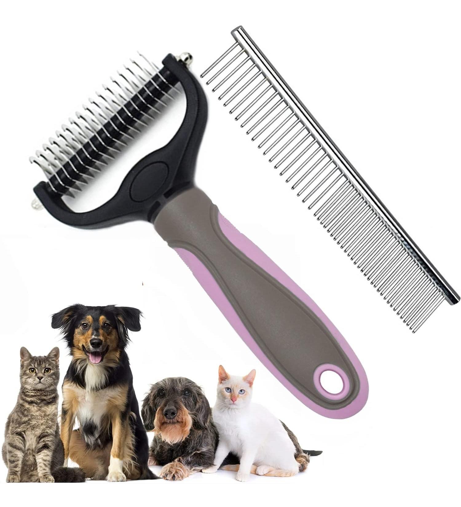 Dematting Comb Pet Grooming Tool Set Dedicated Rake and Brushes Double Sided Deshedding Supplies Removes Knots Tangled Hair Undercoat Mats for Dog Cat Rabbit Horse with Steel Comb(Pink) - Buy Online on GoSupps.com