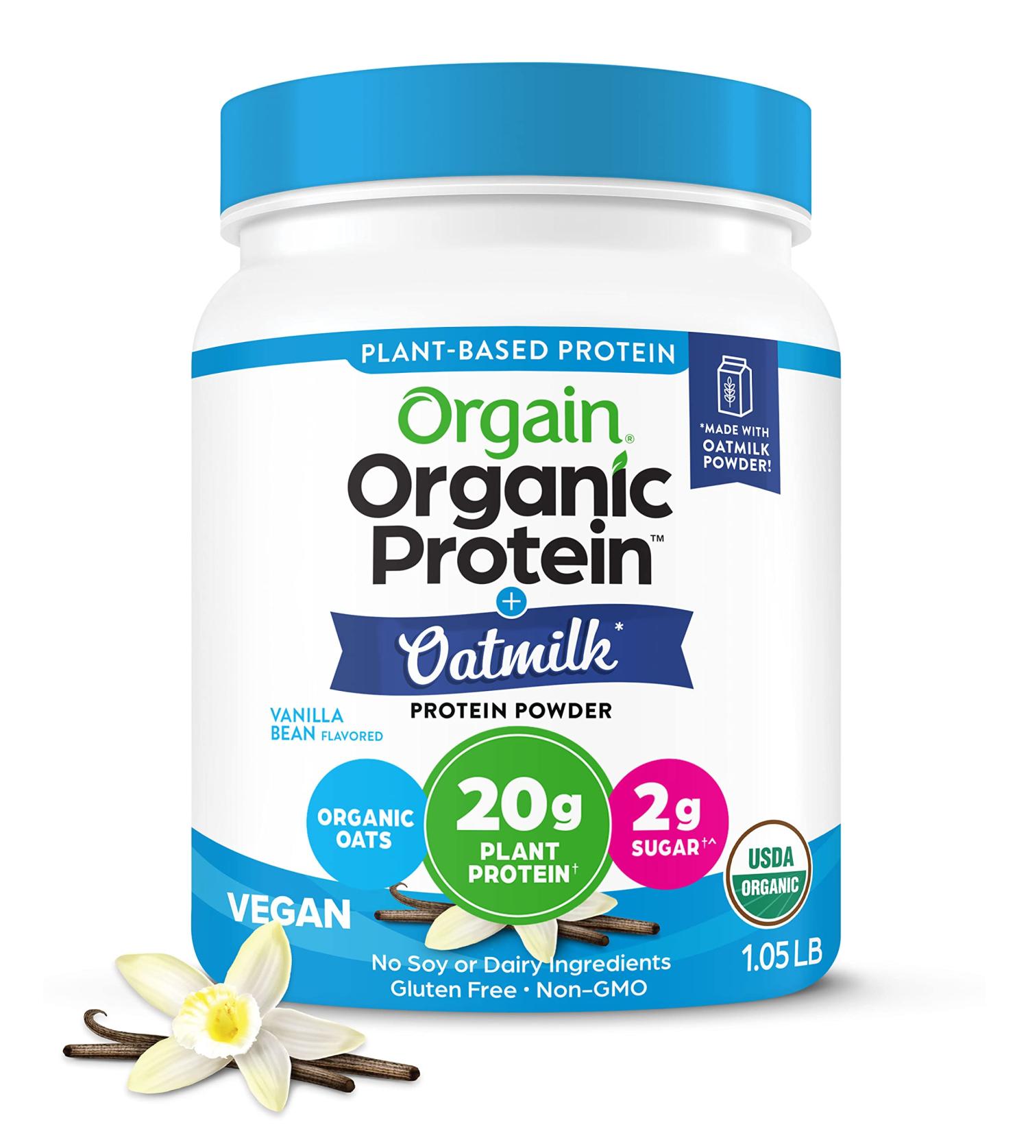 Orgain Vegan Protein Powder + Oatmilk Vanilla Bean - 20g Plant Based Protein, 2g Sugar, Organic Oats, Non-Dairy, Non-GMO - 1lb - Buy Online on GoSupps.com