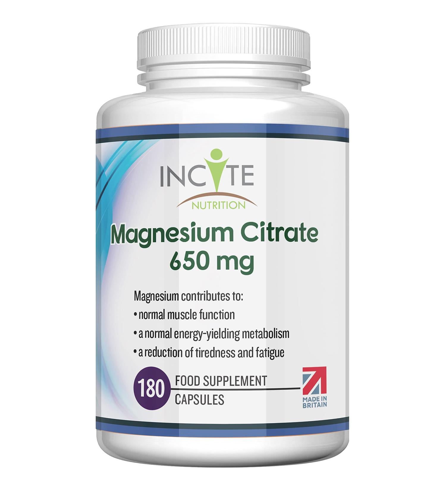 High Strength Magnesium Citrate 650mg | 180 Vegan Capsules | 6 Month Supply | Made in UK by Incite Nutrition - Buy Online on GoSupps.com