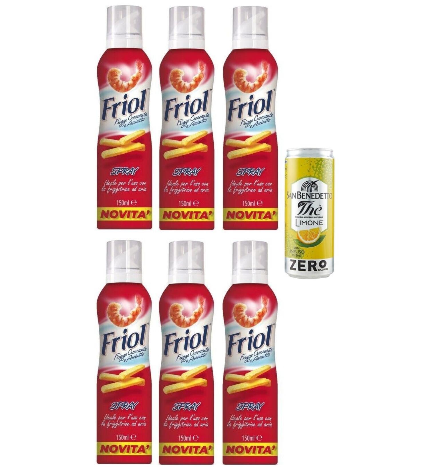  San Benedetto Friol Olio 6-pack of oil spray ideal for use with air fryers 150ml + 1 bottle of sugar-free San Benedetto lemon iced tea 330ml tin - Buy Online on GoSupps.com