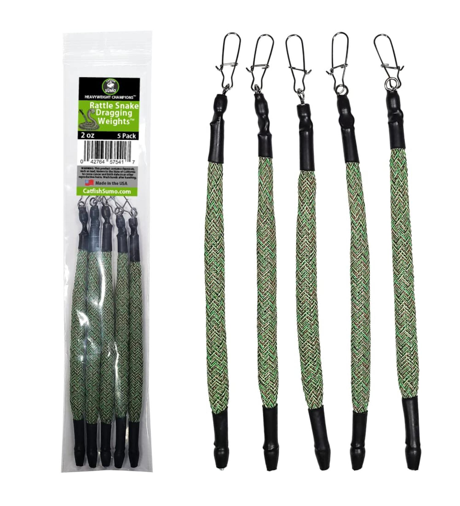 Rattle Snake Dragging Weights 4oz 5-Pack - Snagless Sinkers for Trolling, Drifting, and Catfish Attraction - Buy Online on GoSupps.com
