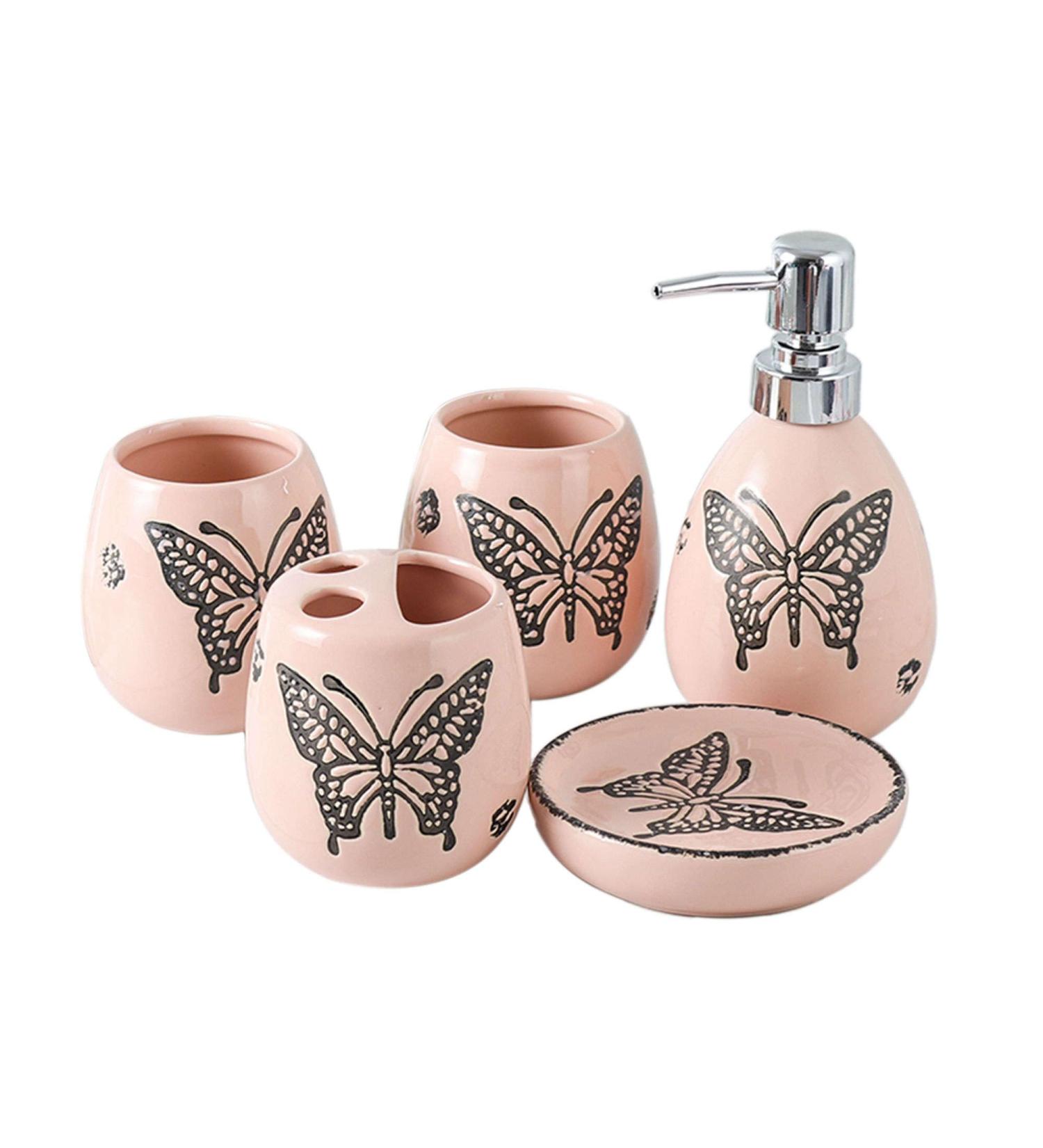 Bathroom soap dispenser handwash dispenser bottle/Bathroom Accessories Set Accesorios Para Ba o Ceramic Gift Contain Toothbrush Cup Soap Dispenser Soap Dish-pink-5 set (Color : Pink Size : 5 s 5 set Pink - Buy Online on GoSupps.com