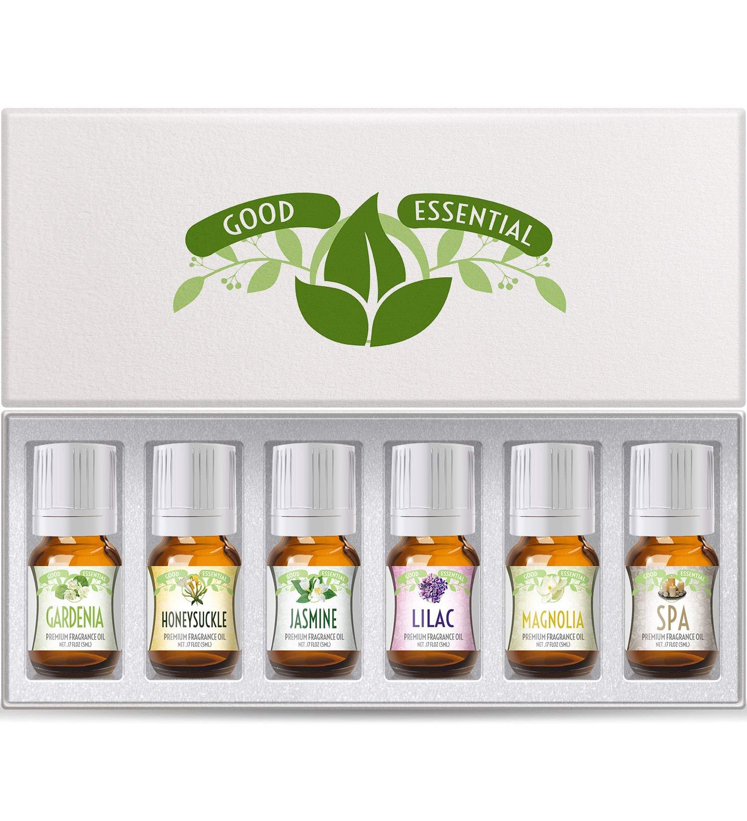 Fragrance Oils Set of 6 Scented Oils from Good Essential - Gardenia Oil, Lilac Oil, Honeysuckle Oil, Jasmine Oil, Magnolia Oil, Spa Oil: Aromatherapy, Perfume, Soaps, Candles, Slime, Lotions!