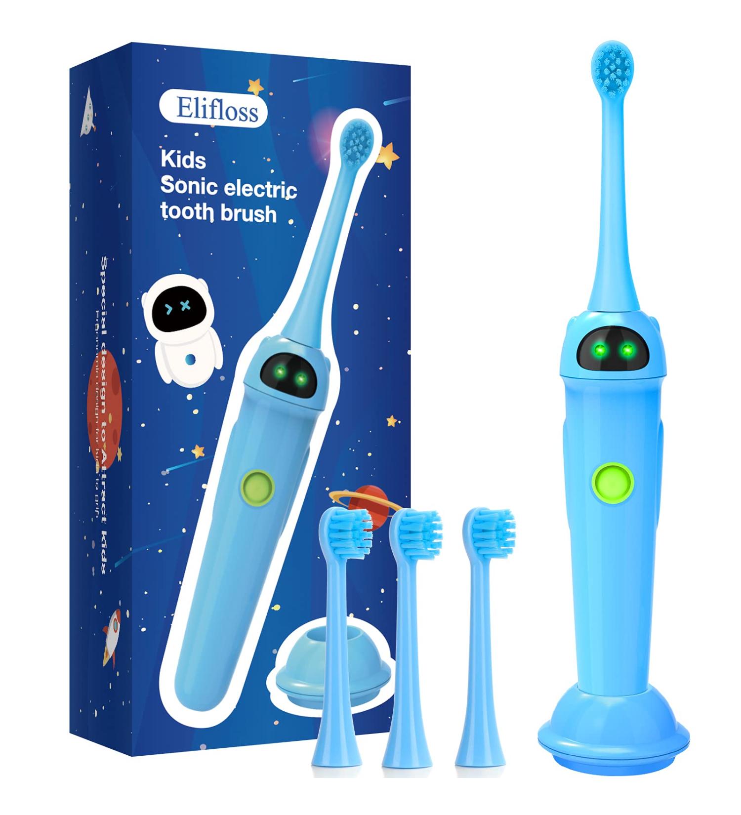 Elifloss Kids Electric Toothbrush - 2 Modes, Memory, 2 Min Timer, IPX7 Waterproof, Rechargeable, Fun&Easy Clean - Ages 3-12, Blue - Buy Online on GoSupps.com