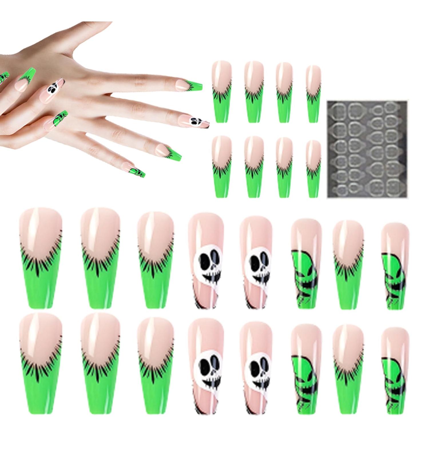 Halloween Nails Halloween Press on Nails Medium Horror Ghost and Skull Halloween Fake Nails 24PCS Coffin French Tip False Nails with Gel Glue for Halloween - Buy Online on GoSupps.com