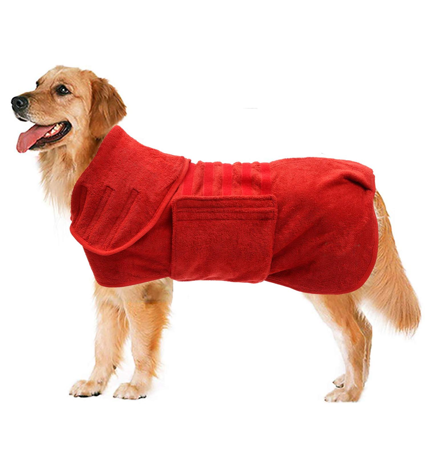 Geyecete Dog Drying Coat - Microfibre Fast Drying Bathrobe Towel - Medium Red - Buy Online on GoSupps.com