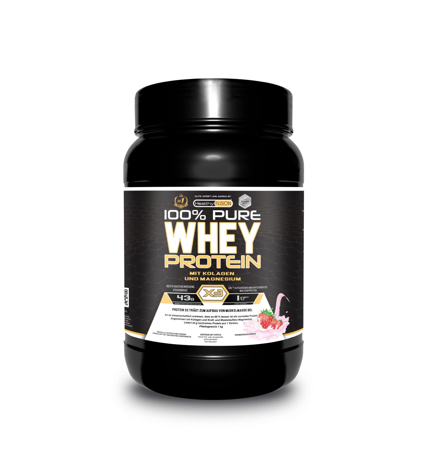 Healthy Fusion Whey Protein - Pure Collagen & Magnesium Infused | Boost Muscle Mass & Training Performance | 1000g Strawberry Flavor - Buy Online on GoSupps.com