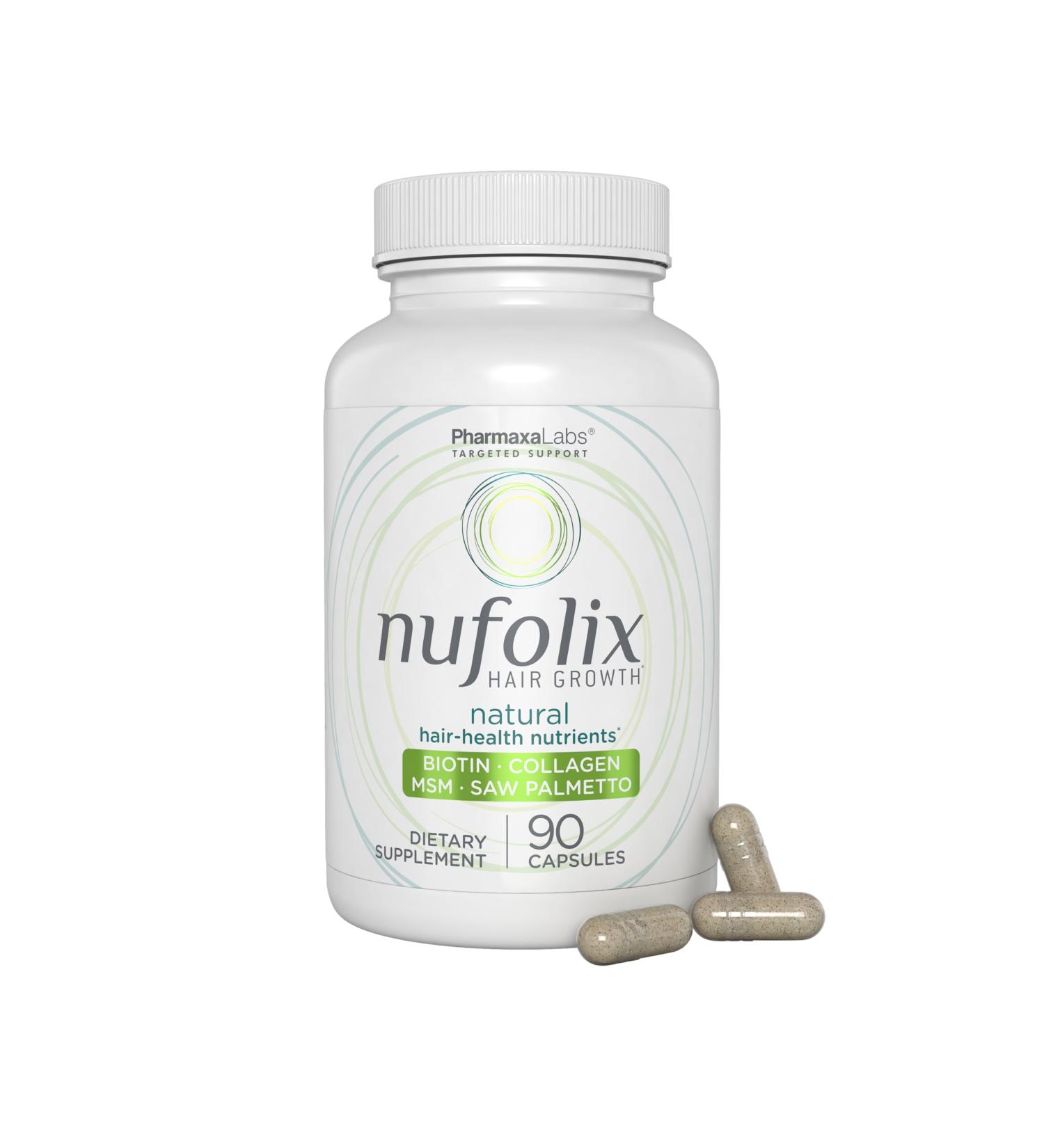 Nufolix Natural Hair Growth Supplement Biotin Zinc MSM Collagen Saw Palmetto Horsetail & Astaxanthin for Thicker Fuller Shiny Hair Nourishes Follicles Reduces Thinning 90 Capsules - Buy Online on GoSupps.com