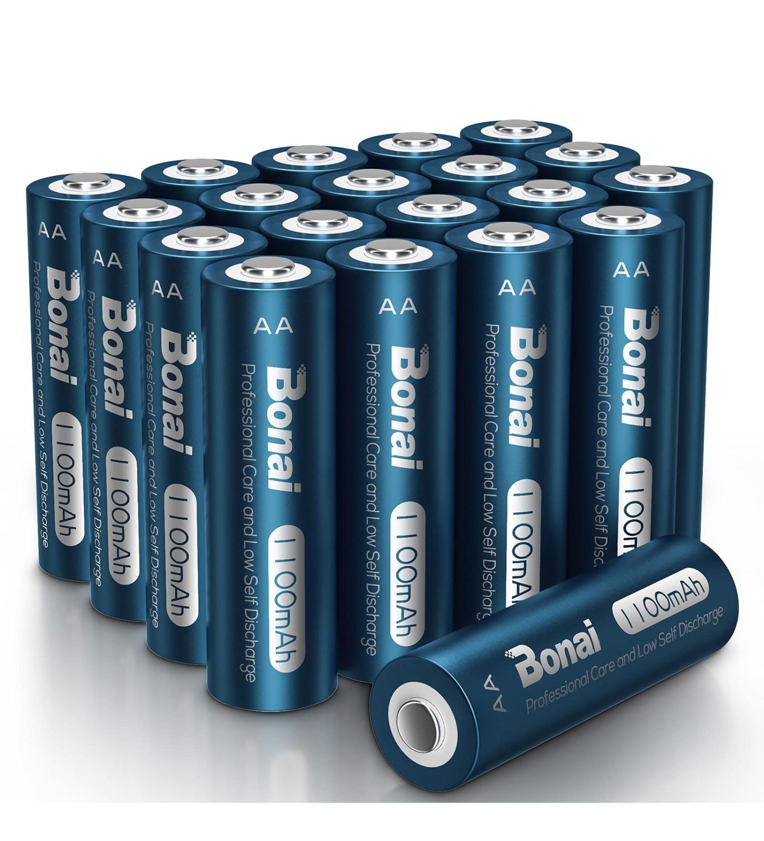 BONAI AA Rechargeable Batteries - 1100mAh NiMH for Solar Lights - Pre Charged 20 Pack - High Capacity Double-A Batteries - Buy Online on GoSupps.com