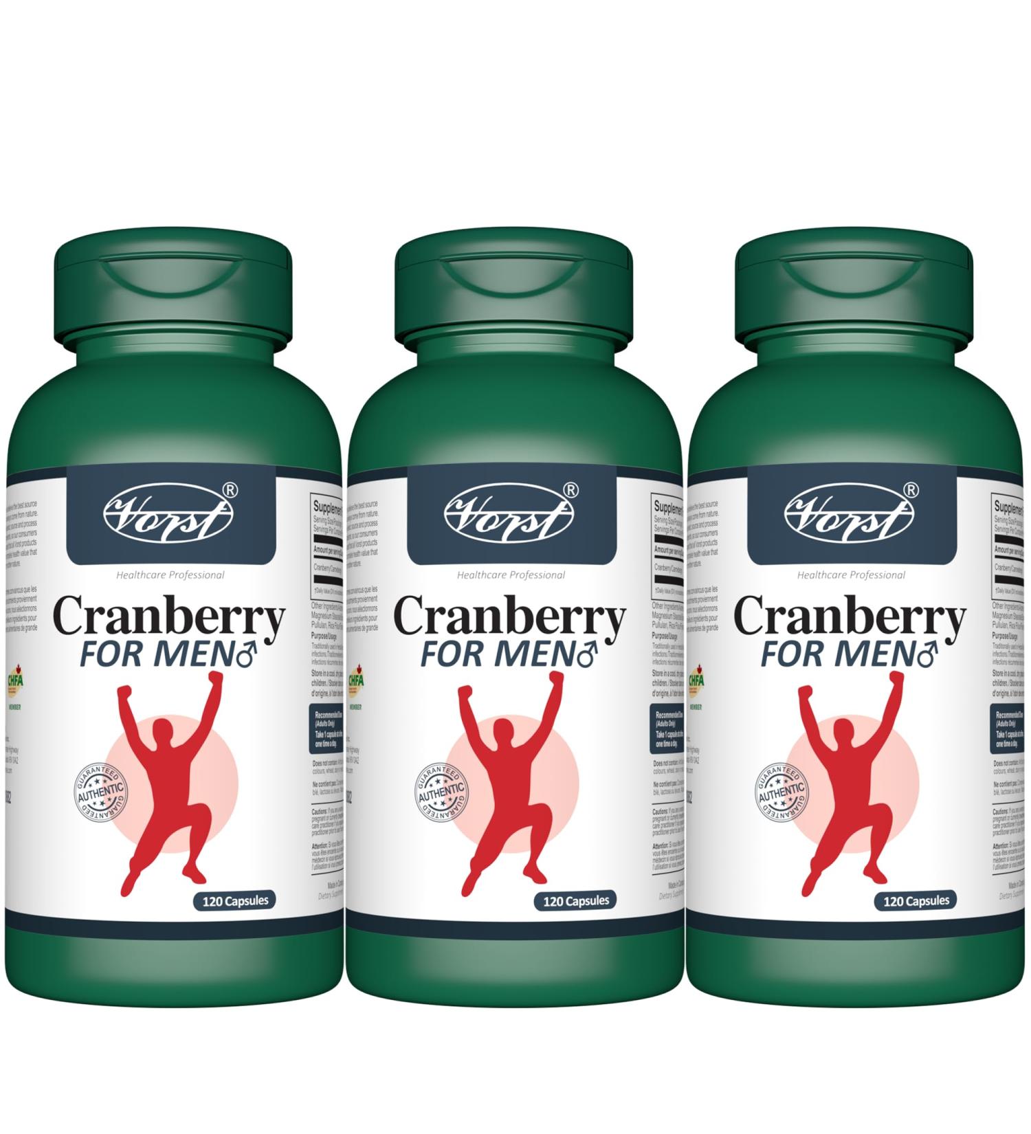 VORST Cranberry Supplement for Men 3 x 120 Capsules | Powder Pills | 3 Bottles 360 count (Pack of 1) - Buy Online on GoSupps.com