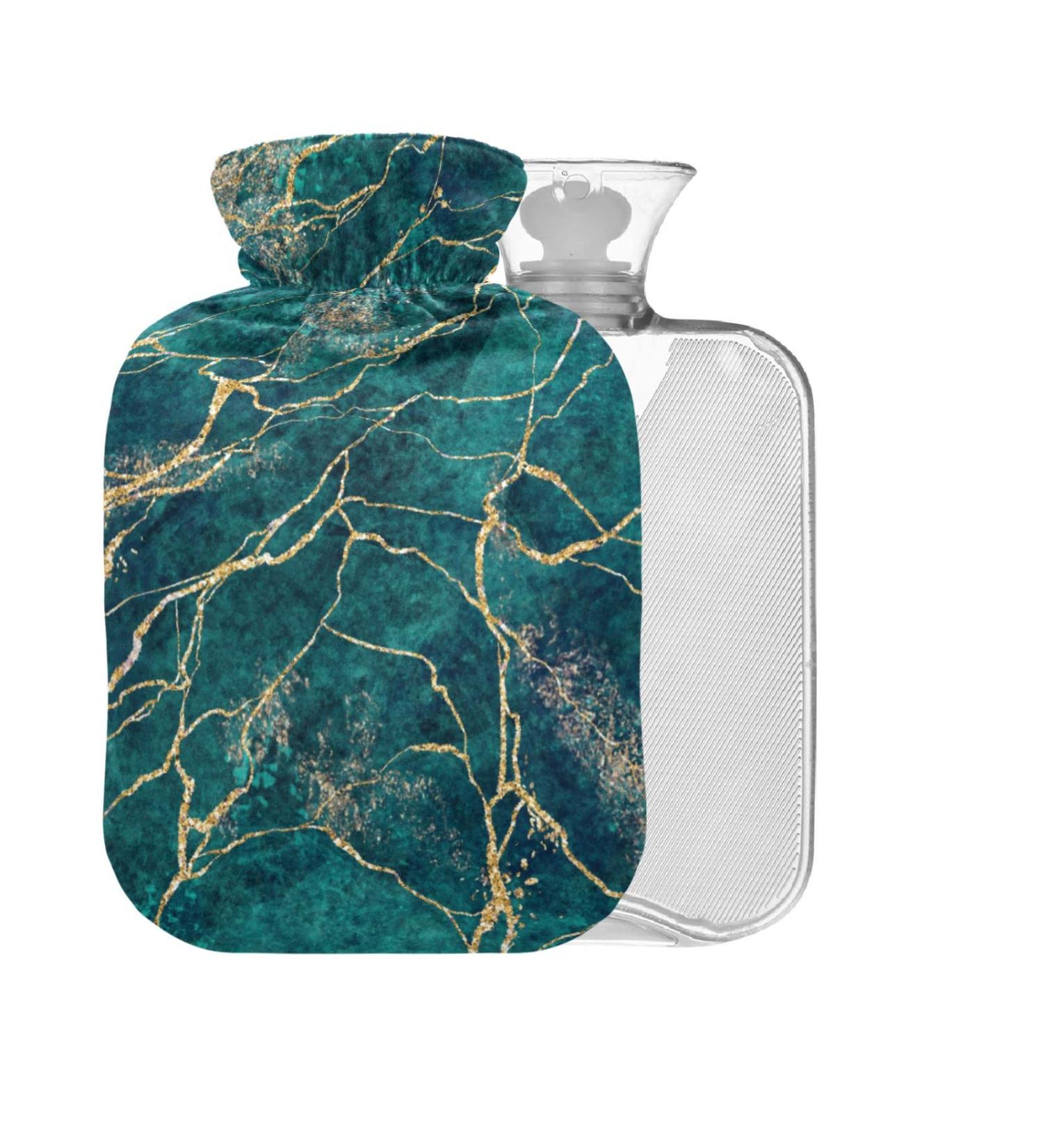 Green Marble Gold Glitter BAP-Free Hot Water Bottle - 2L Large Pain Relief Bag for Headaches Neck & Shoulders - Buy Online on GoSupps.com