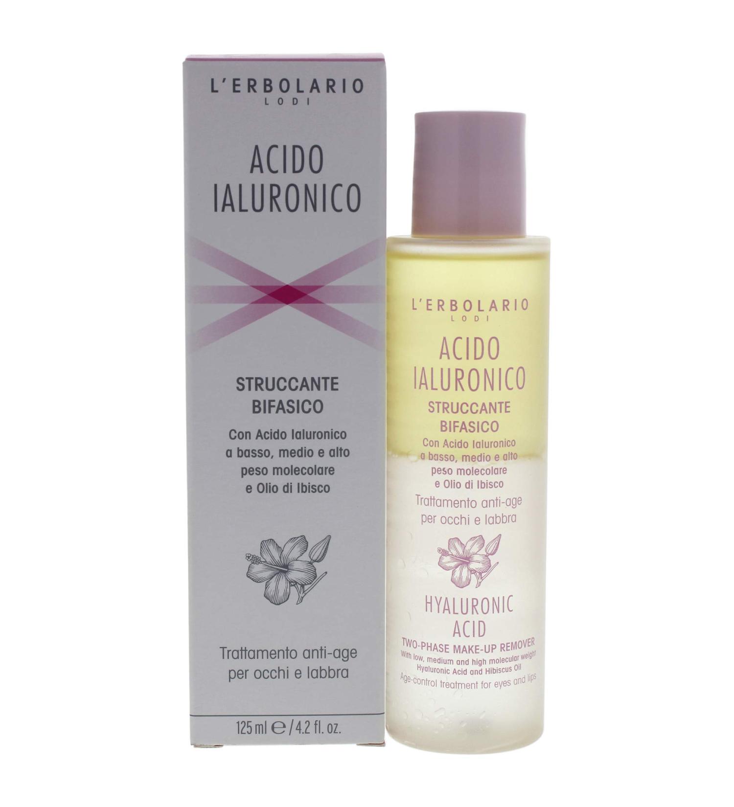 L'Erbolario Hyaluronic Acid Two-Phase Makeup Remover - Treatment For Eyes And Lips - Contains Low  Medium And High Molecular Weight Hyaluronic Acid - Leaves A Protective Film On The Skin - 4.2 Oz