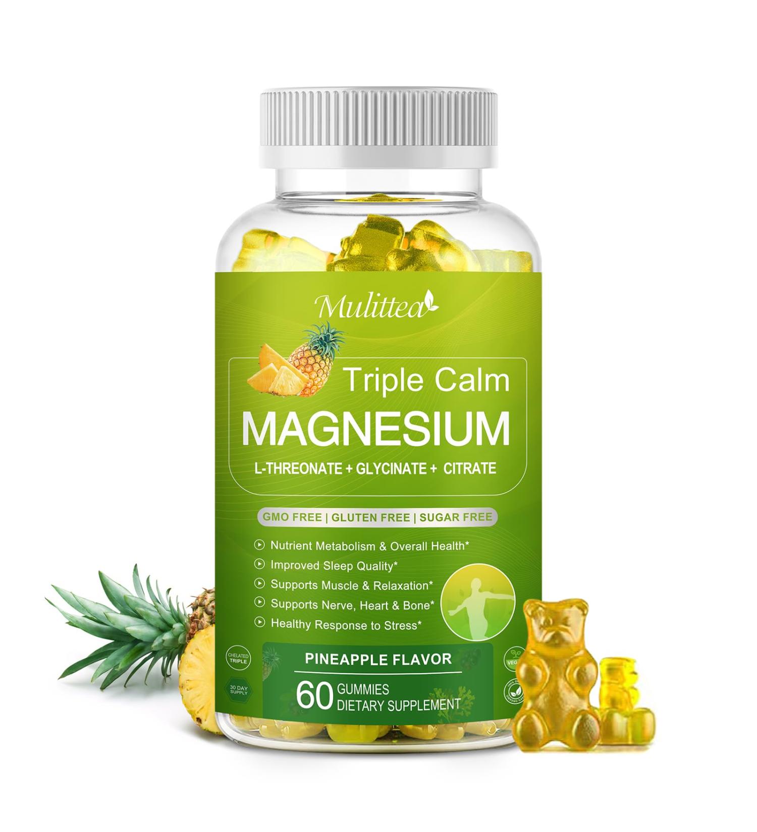 Magnesium L-Threonate Gummies 1000mg with Glycinate 500mg Citrate 500mg - Sugar Free & High Absorption Formula with Vitamin D, K2, B6, Potassium - 60 Gummies - Buy Online on GoSupps.com
