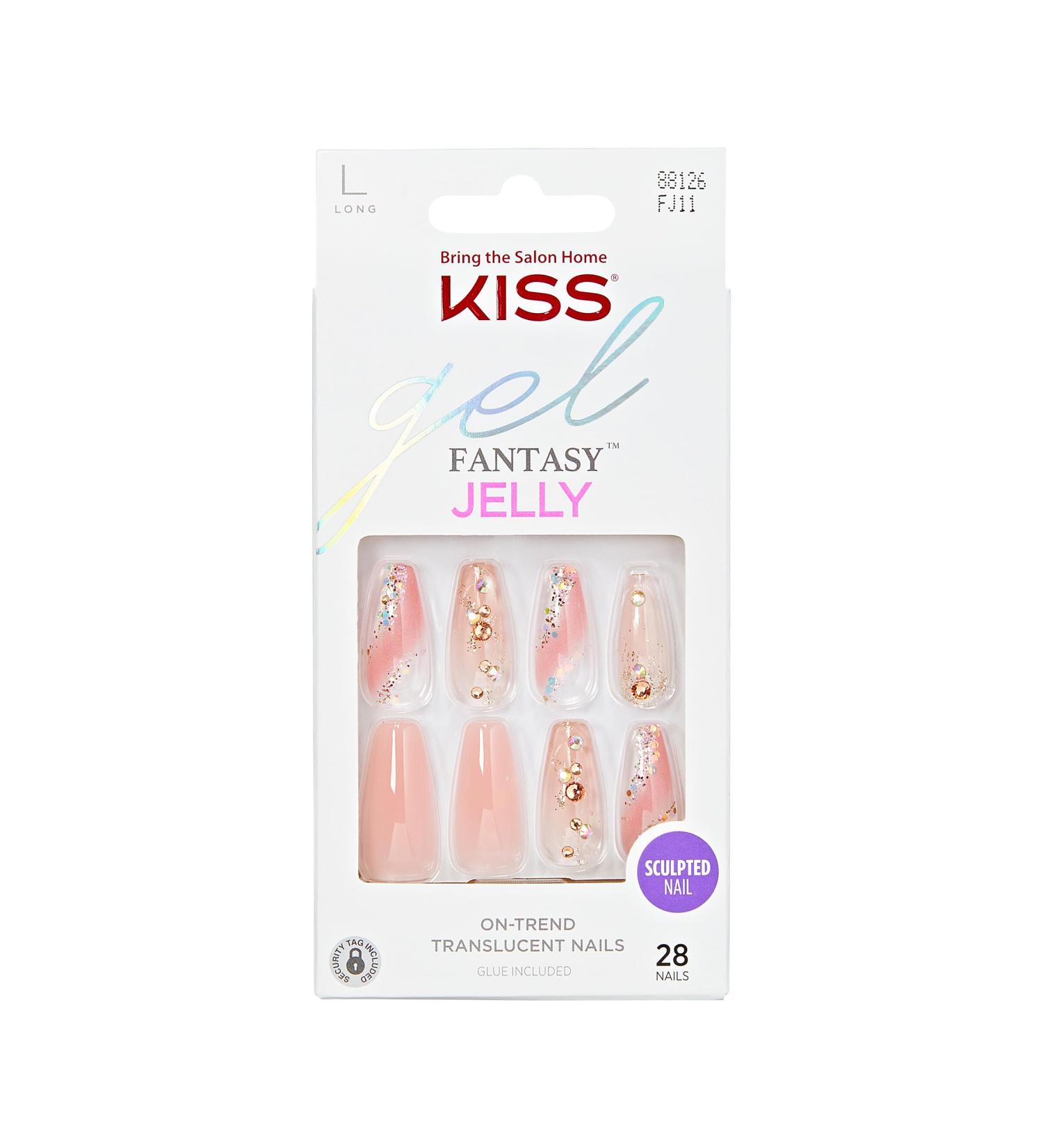 KISS Jelly Fantasy Press On Nails - Multicolor Long Coffin Shape with Glue & Accessories - 28 Nails Set - Buy Online on GoSupps.com