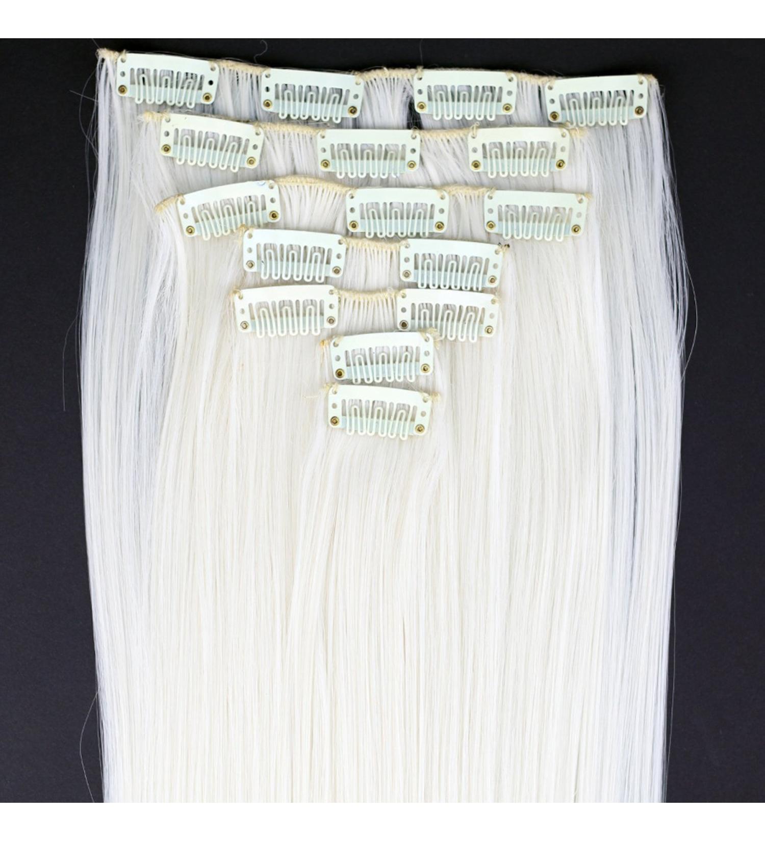 Platinum Blonde Hair Extensions - 24/60cm 130g 7pcs/set Long Straight Synthetic Full Head Clip in Pieces - Women's Hair Extensions (60# Platinum Blonde) - Buy Online on GoSupps.com