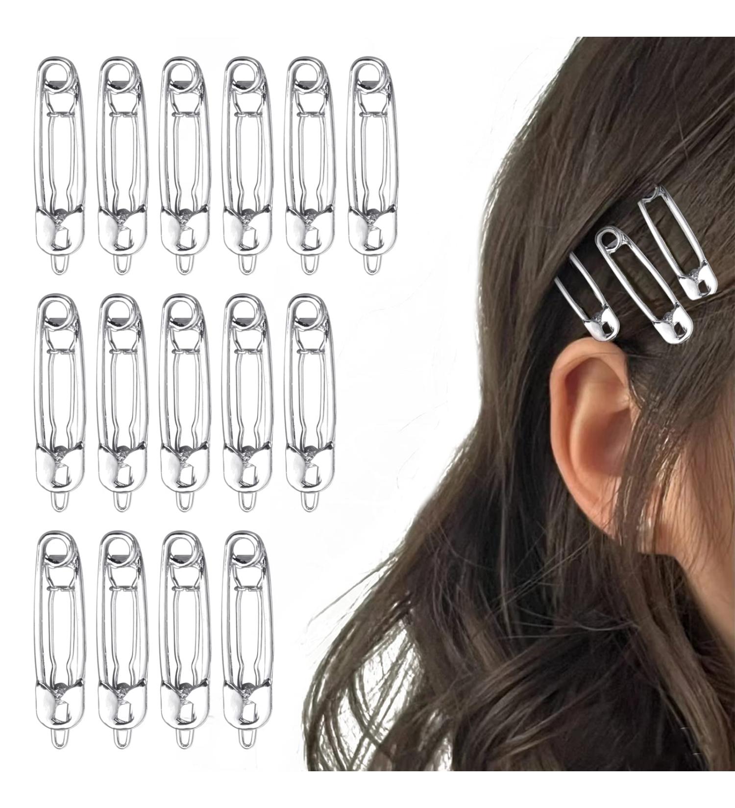 15 Pcs Safety Pin Shape Hair Clips Set - Silver Hair Pins for Goth Hairdressing & Styling - Buy Online on GoSupps.com