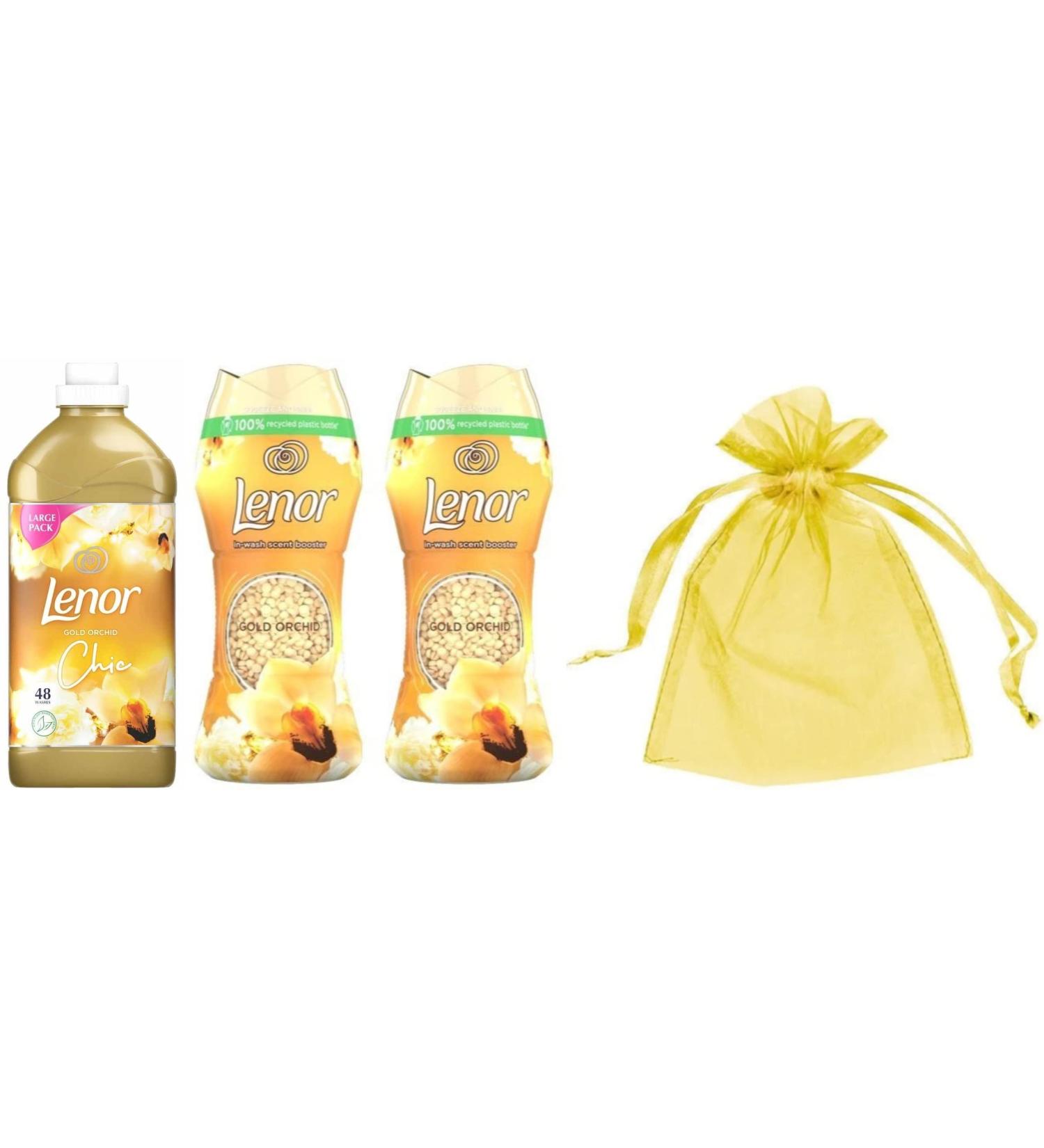 Lenor Fabric Conditioner Gold Orchid 1Pk 48Washes 1680ml + Lenor in-Wash Scent Booster Beads Gold Orchid 2Pk 2 x 176gr + Our Gift for You: Organza Bag Size 9x7x0.1cm - Buy Online on GoSupps.com