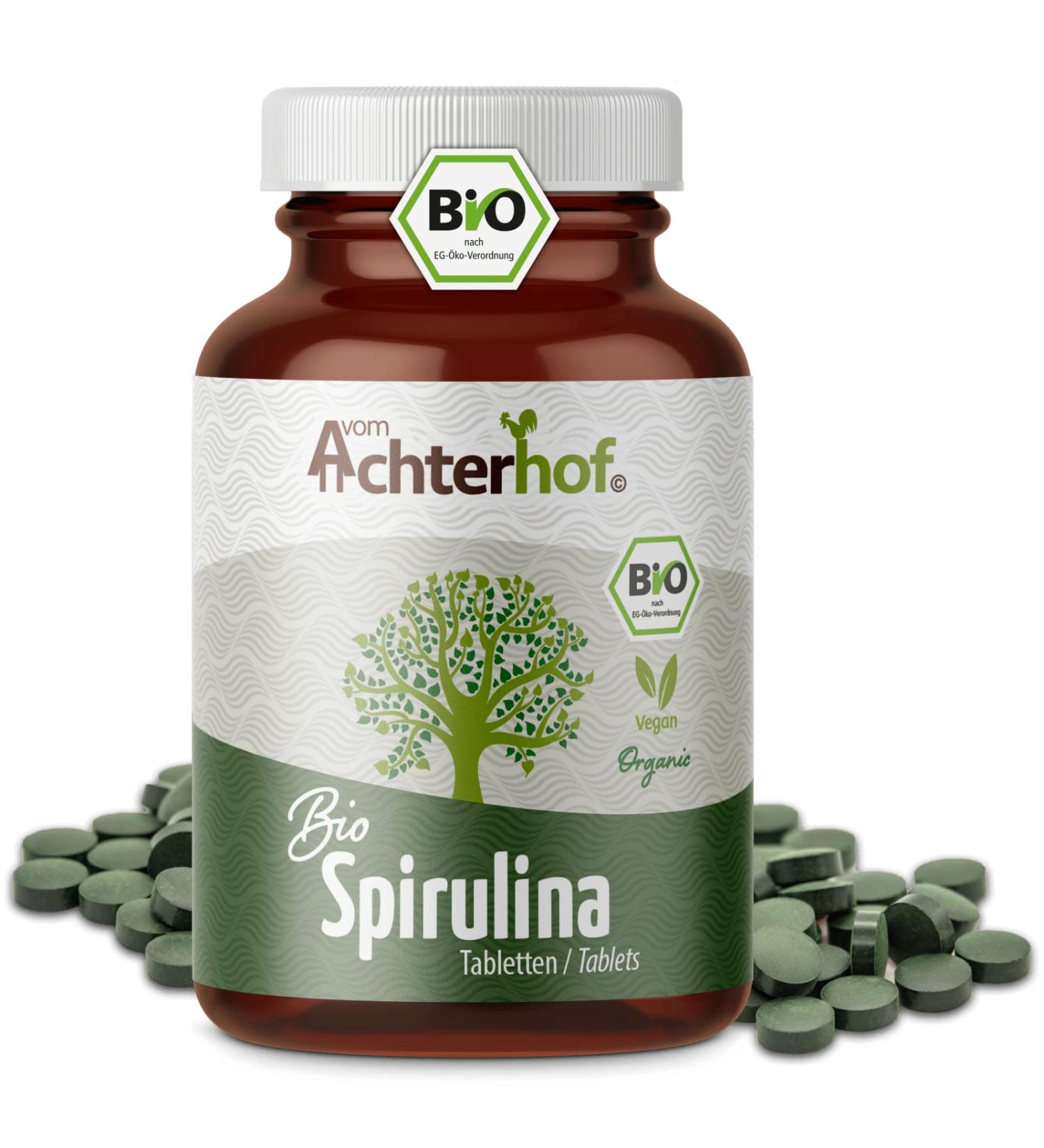 Buy Organic Spirulina Tablets - 400 Pressed Tablets | 6g Spirulina Powder Daily | 100% Vegan & High Dose | From Achterhof - Buy Online on GoSupps.com