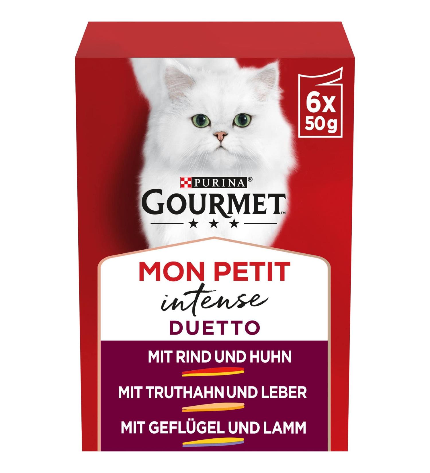 Gourmet Purina Mon Petit Duetto Intense Wet Cat Food - Variety Mix Pack of 8 (6 Bags x 50g) - Premium International Shipping - Buy Online on GoSupps.com