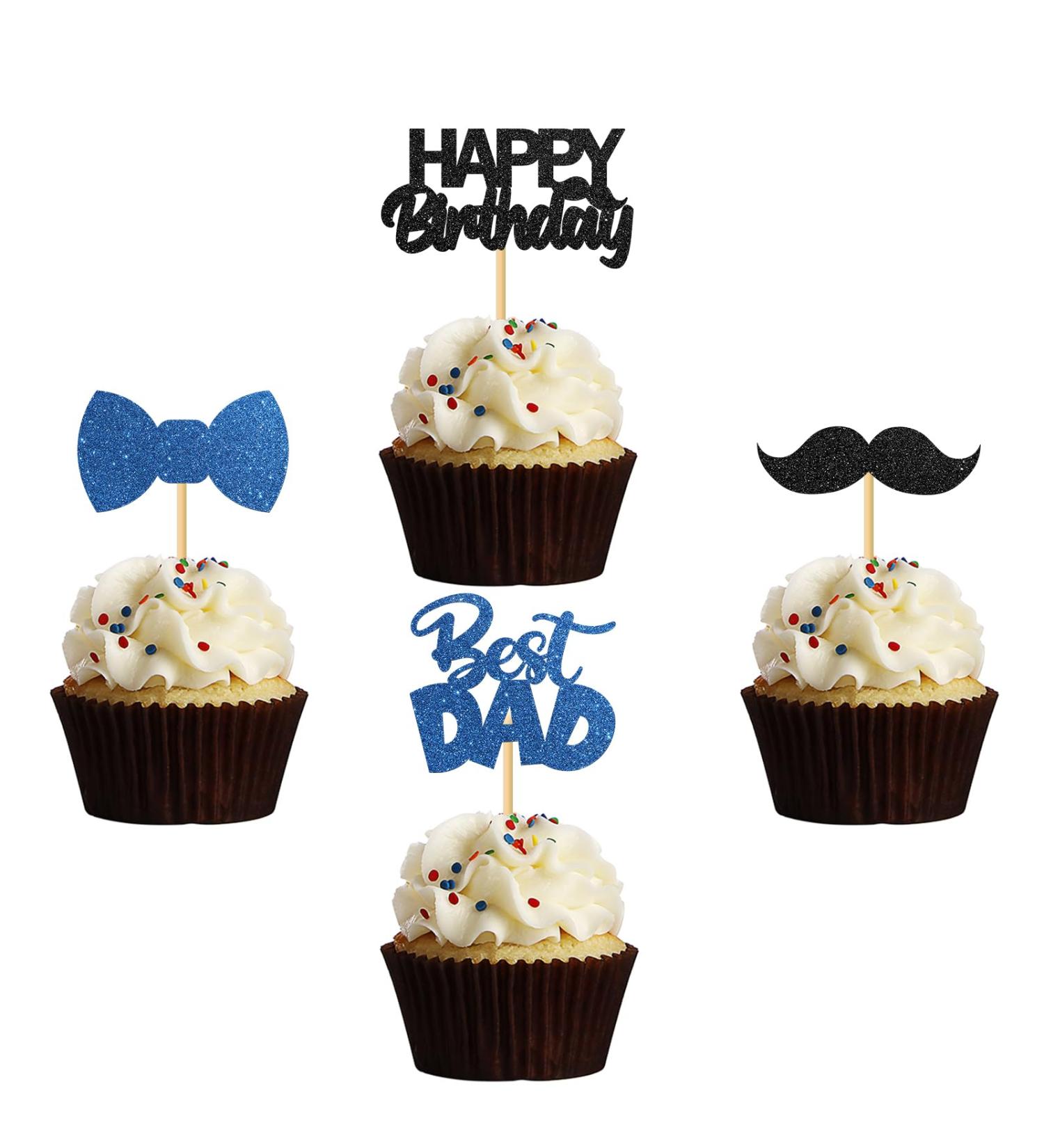 MonMon & Craft Birthday Dad Cupcake Toppers/Best Dad Ever Cupcake Toppers/Father's Day Party Cupcake Decorations - Happy Birthday Dad Cupcake Toppers Glitter 24 Pcs - Buy Online on GoSupps.com