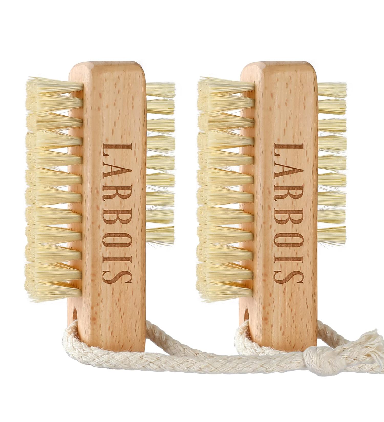 Larbois 2Pack Wooden Nail Brushes for Cleaning Fingernails - Beechwood Nail Scrub Brush with Hanging Rope - Natural - Buy Online on GoSupps.com