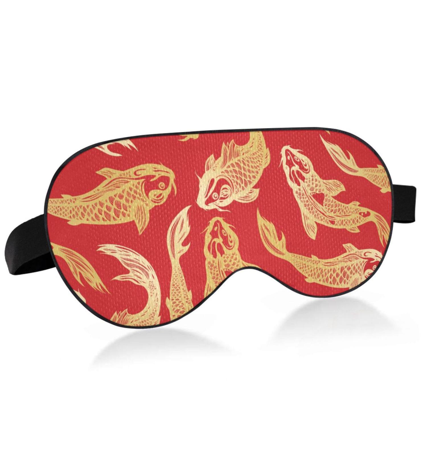 Haskirky Light Blocking Eye Mask for Deep Sleep | Adjustable for Men and Women | Ideal for Travel, Yoga, and Meditation | Red Ukiyoe Fish Design - Buy Online on GoSupps.com