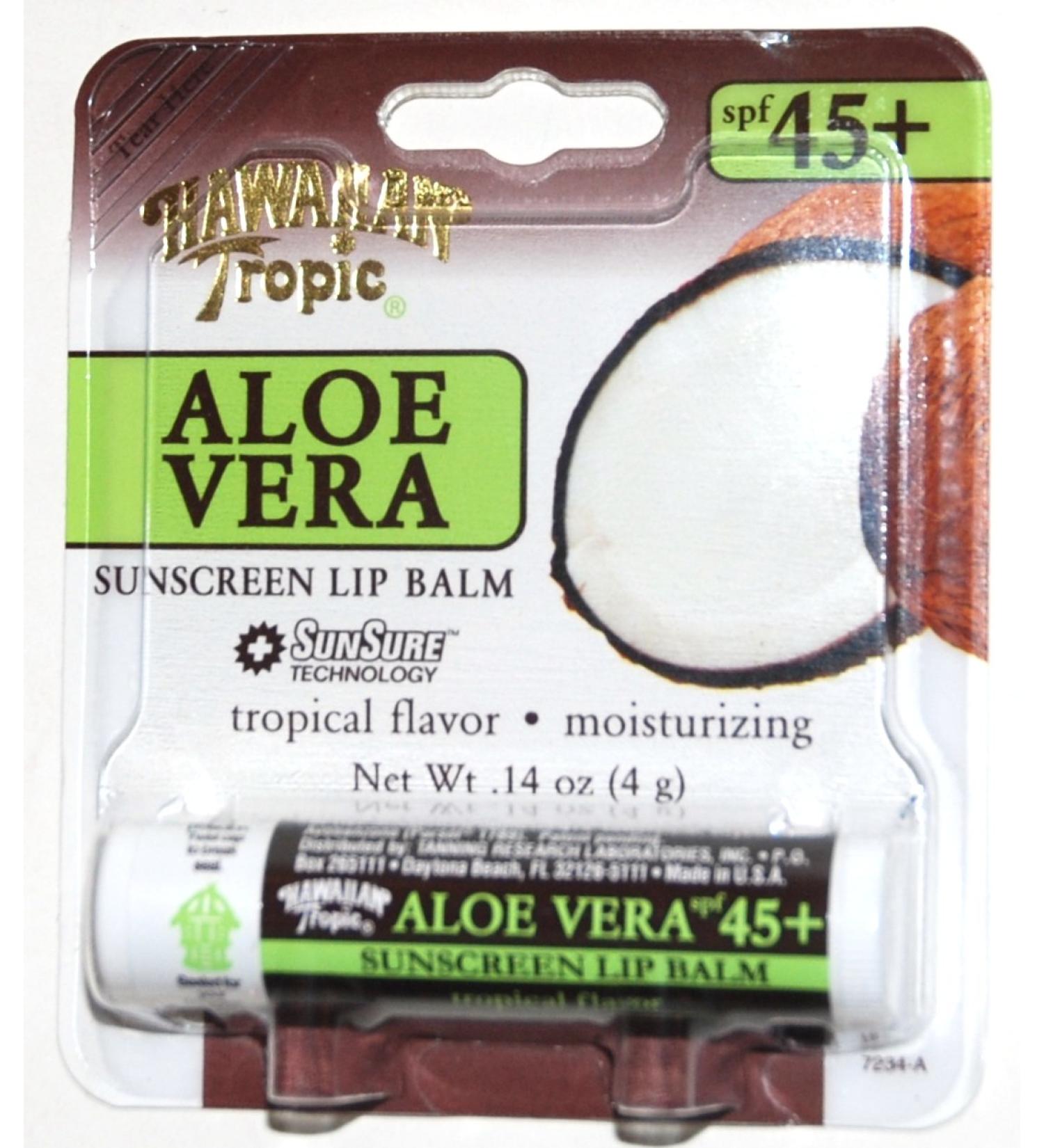 Hawaiian Tropic Aloe Vera Sunscreen Lip Balm SPF 45+ - Tropical Flavor