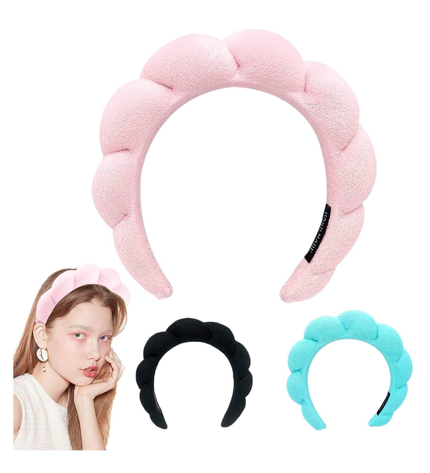 Spa Headband for Women Sponge Terry Towel Cloth Fabric Head Band Puffy Makeup Headband for Skincare Face Washing Makeup Removal Shower Facial Mask (Pink) - Buy Online on GoSupps.com