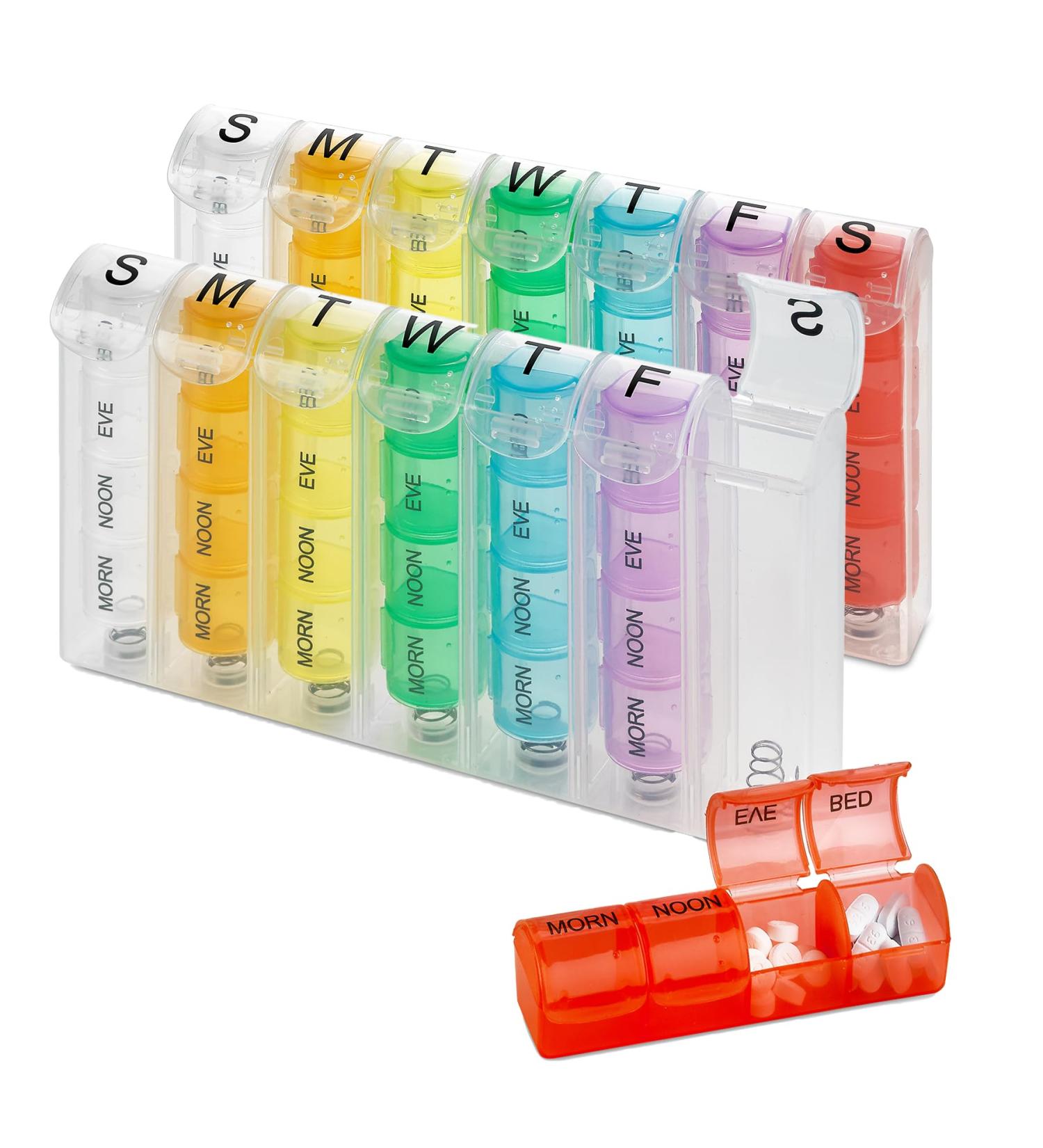 Weekly Pill Organizer Set - 2 Pack Daily & Weekly Pill Planner for Medications & Vitamins | AM/PM Compartments - Ideal for Travel & Easy Organization - Buy Online on GoSupps.com