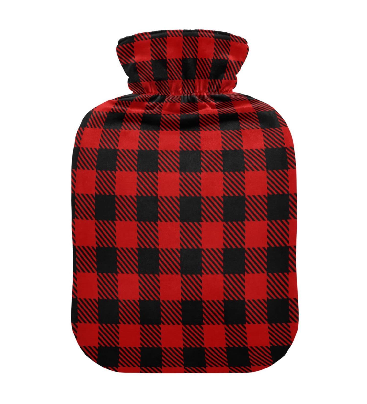 Black Red Buffalo Plaid Hot Water Bottle - Pain Relief for Neck & Shoulders 1L | Warm Feet & Bed Comfort - Buy Online on GoSupps.com