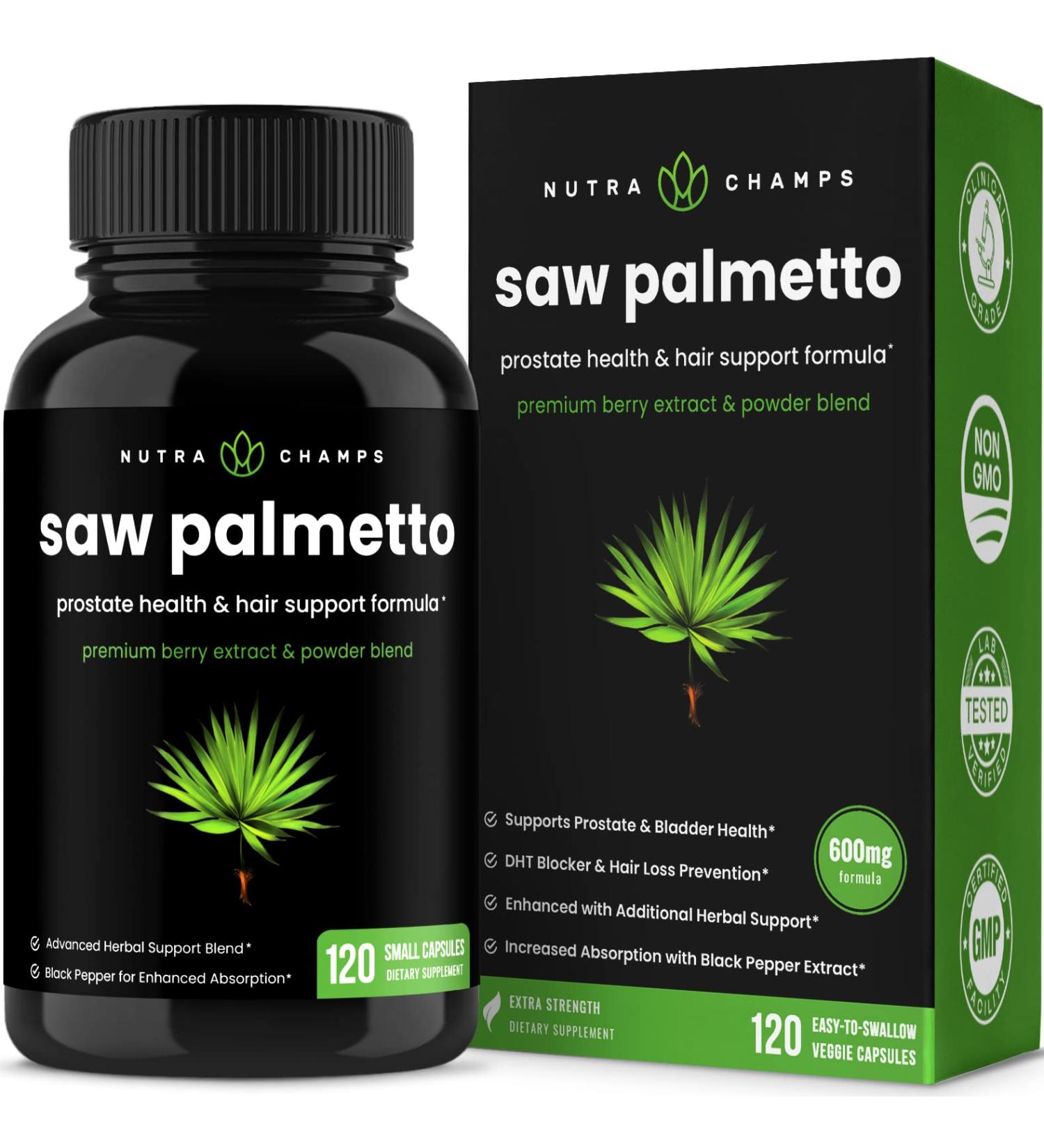 Prostate Health Saw Palmetto Supplement 600mg - Supports Urination Frequency, DHT Blocker, Hair Loss Prevention - 120 Capsules - Buy Online on GoSupps.com