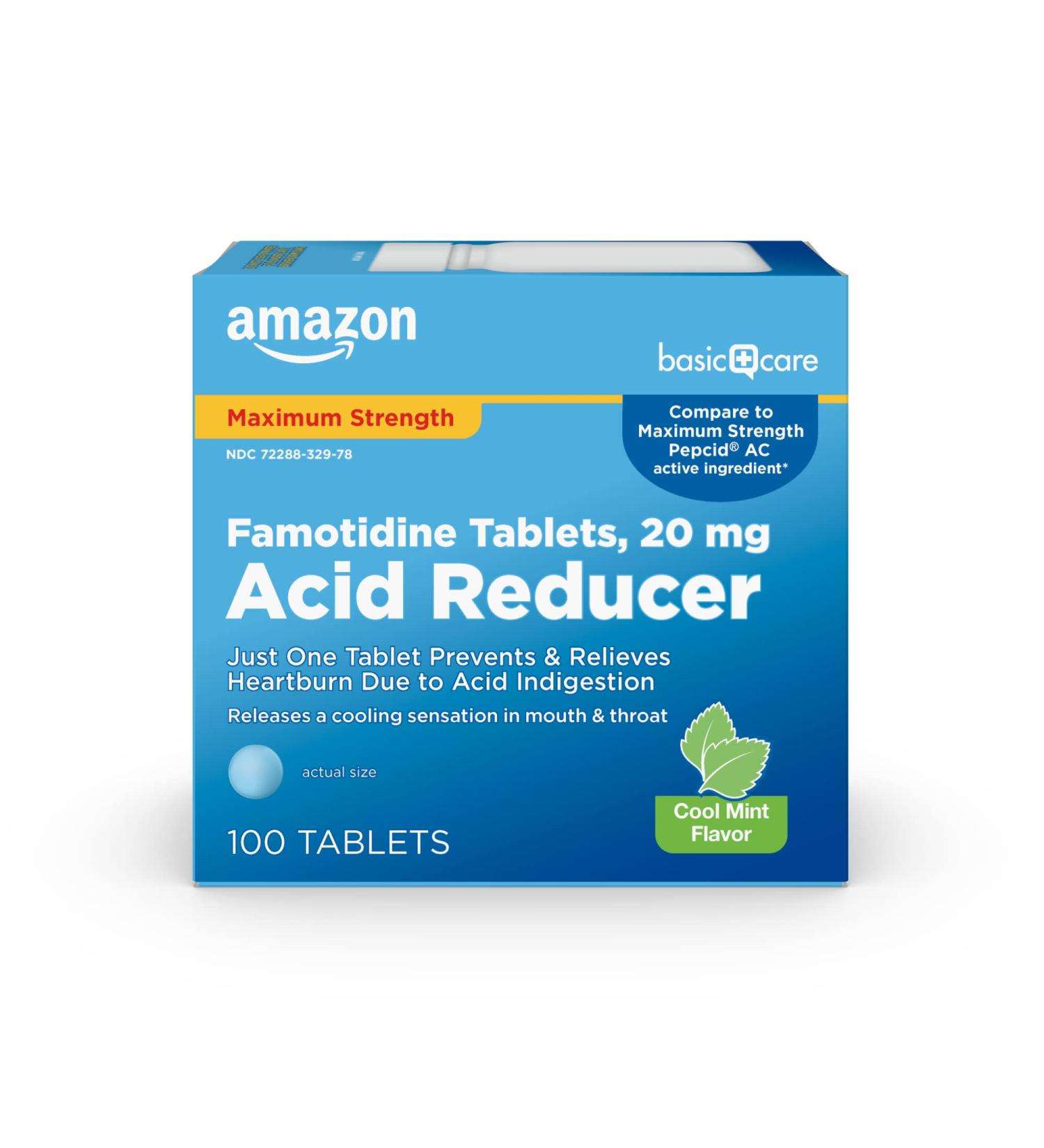 Amazon Basic Care Famotidine 20mg Cool Mint Tablets 100 Count White 100 Count (Pack of 1) - Buy Online on GoSupps.com