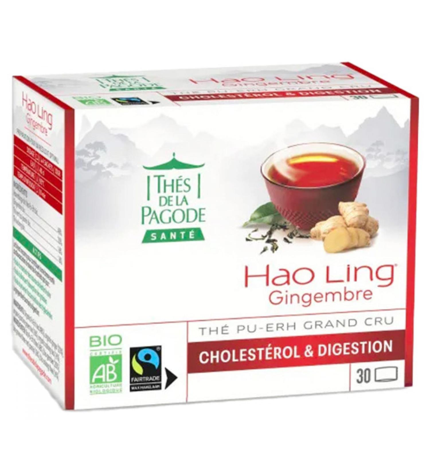 Th s de la Pagode Pagoda tea Hao Ling organic ginger tea ideal cholesterol transit and digestion organic farming Ecocert Fairtrade green tea + Puerh + Wulong 30 bags
