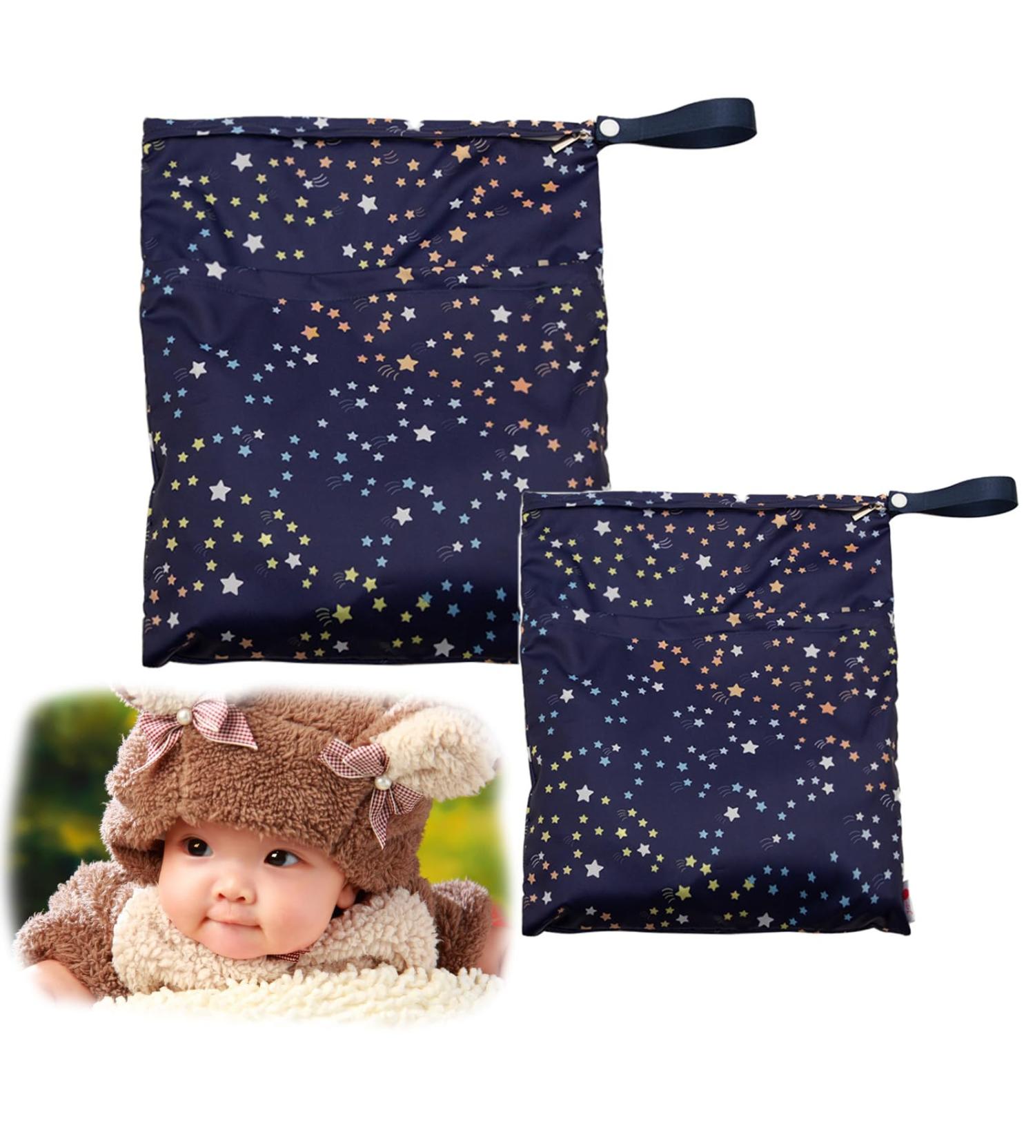 FCSNJH Wetbag Set - 2 Durable Nas Pocket Bags for Diapers Swimming & Travel | Ideal for Kindergarten & Babies - Starry Sky Design - Buy Online on GoSupps.com