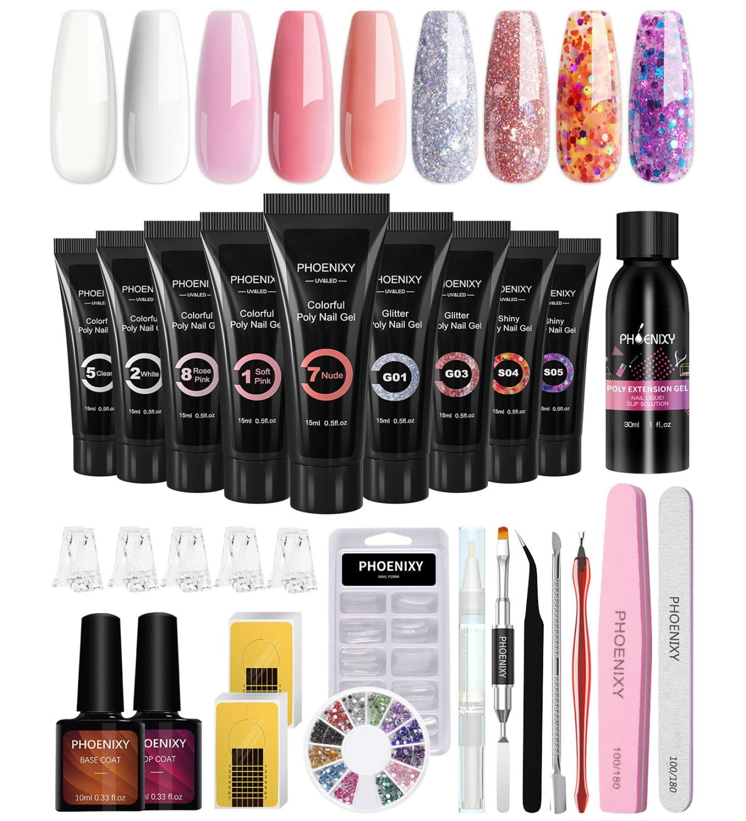 Phoenixy Poly Nail Gel Kit - 9 Color Nail Extension Set with Manicure Tools | Perfect Gift for Women | International Shipping - Buy Online on GoSupps.com
