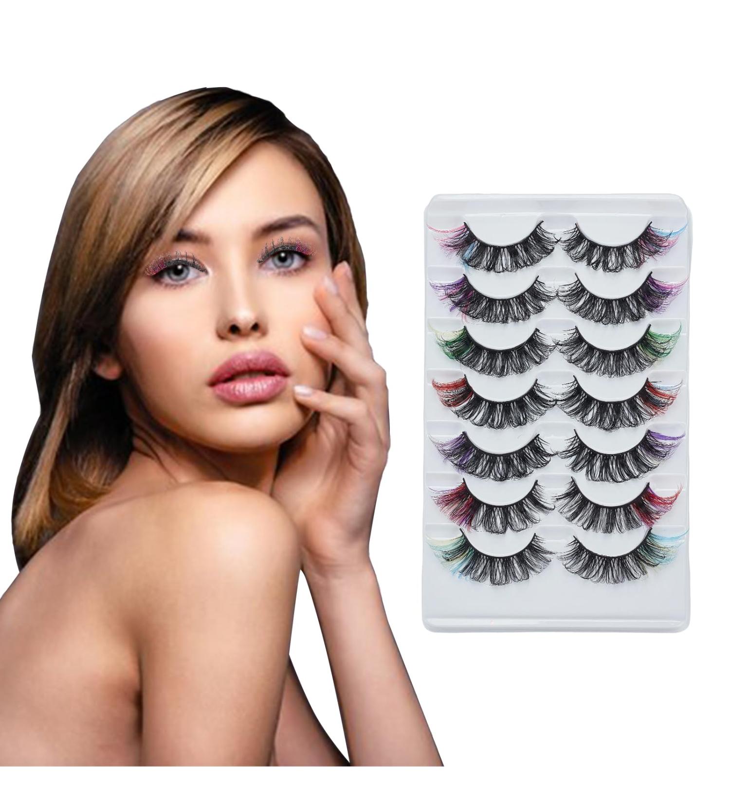 NICENEEDED 7 Pairs Colored False Eye Cluster Lashes Cosplay Full Eye Faux Eye Lash Extensions Curly Fluffy Artificial Lashes for Women and Girls Eyes Decoration - Buy Online on GoSupps.com